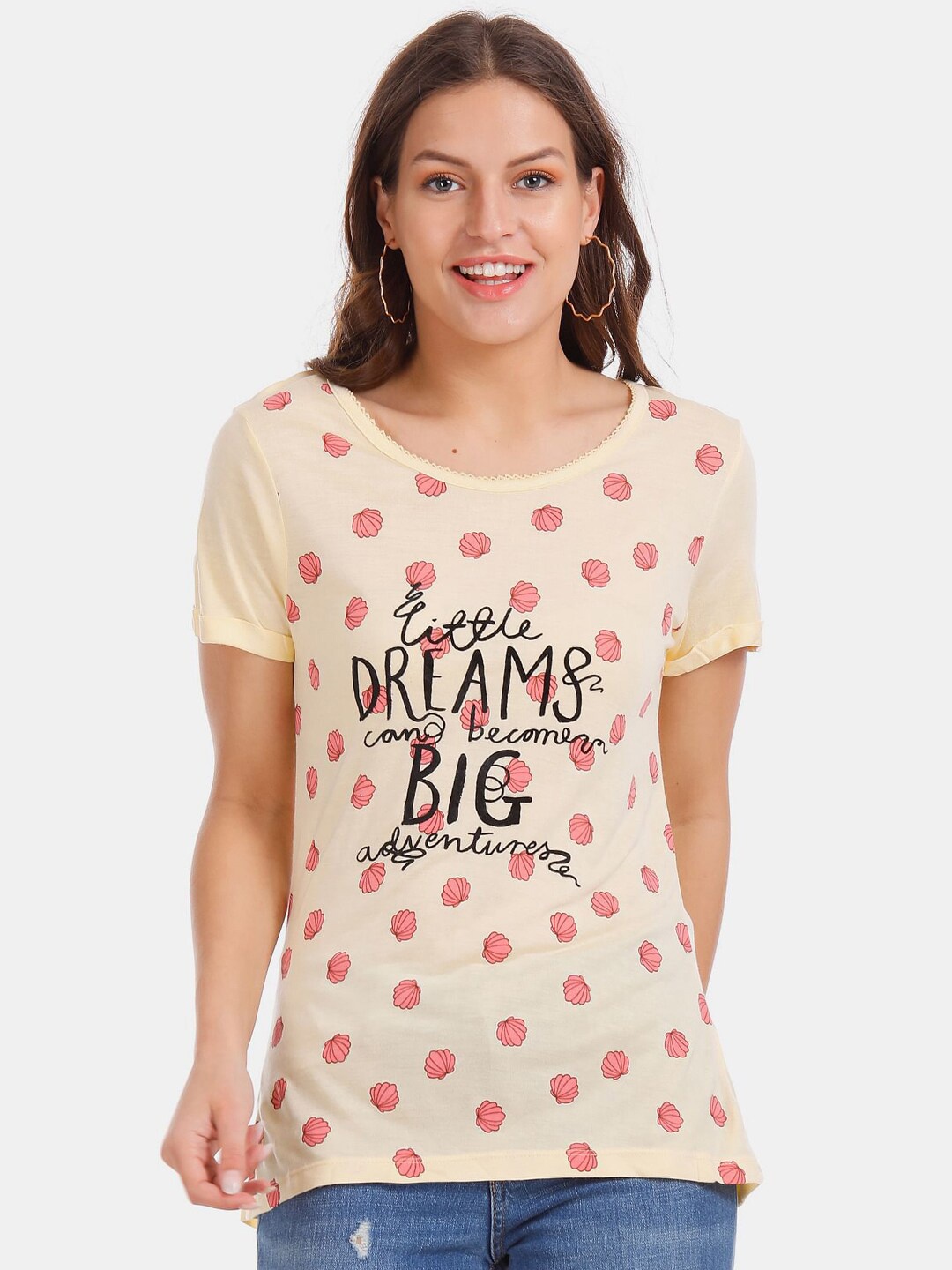 

V-Mart Typography Printed Top, Yellow