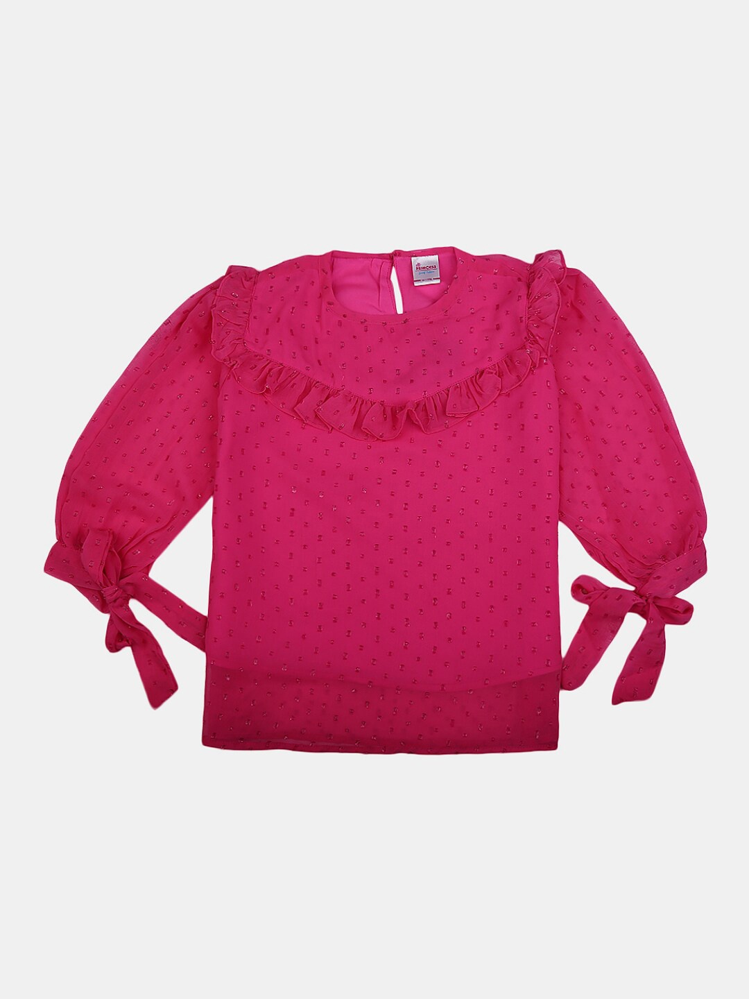 

V-Mart Girls Round Neck Puff Sleeves Ruffled Cotton Top, Fuchsia