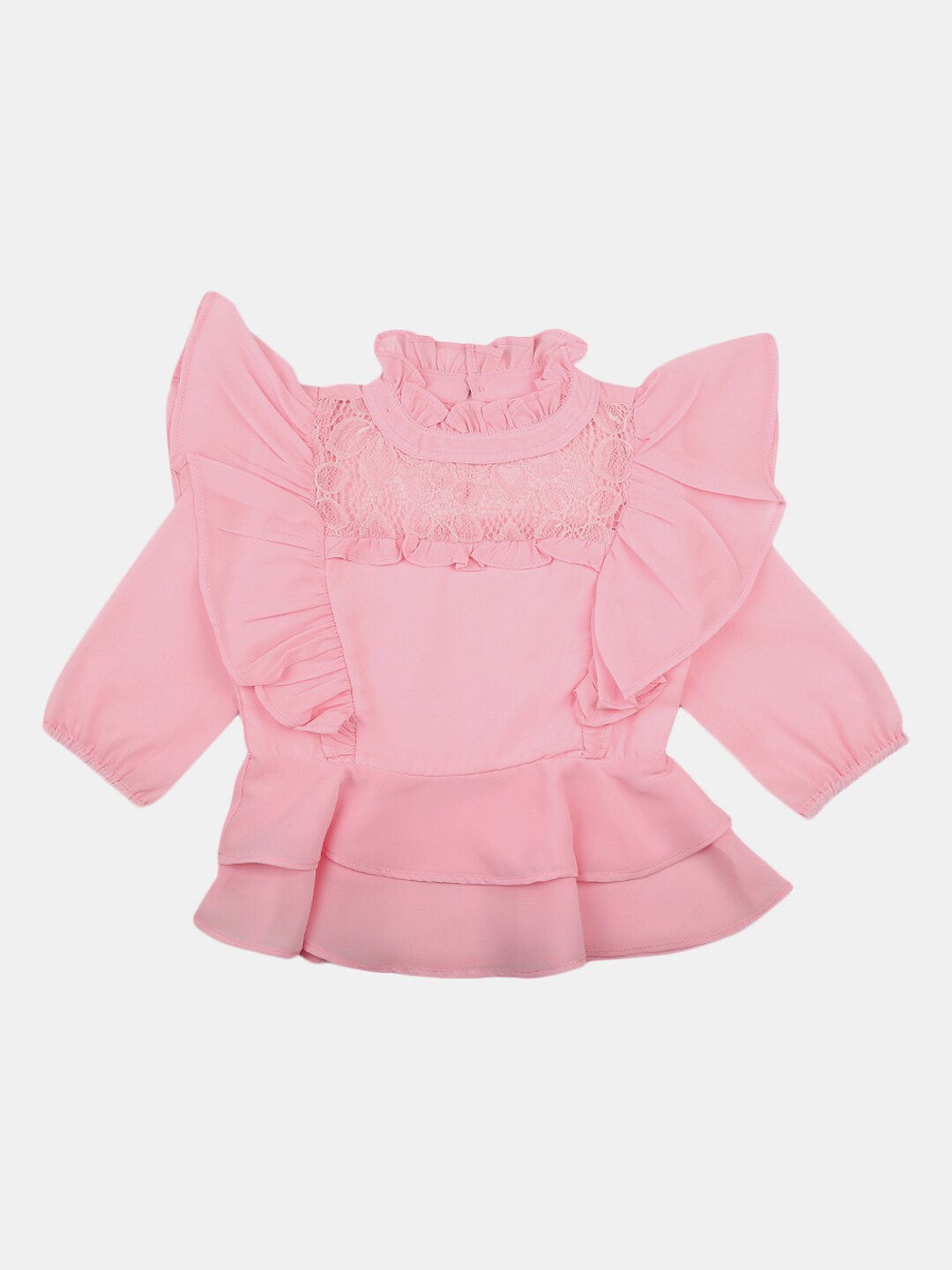 

V-Mart Girls Cotton Peplum Round Neck Top, Pink