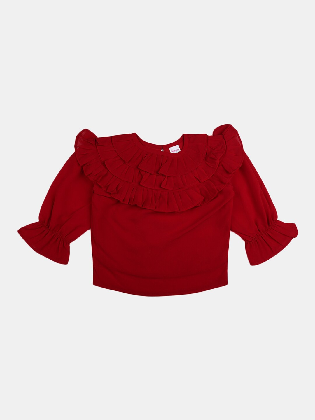 

V-Mart Girls Round Neck Ruffled Cotton Top, Maroon