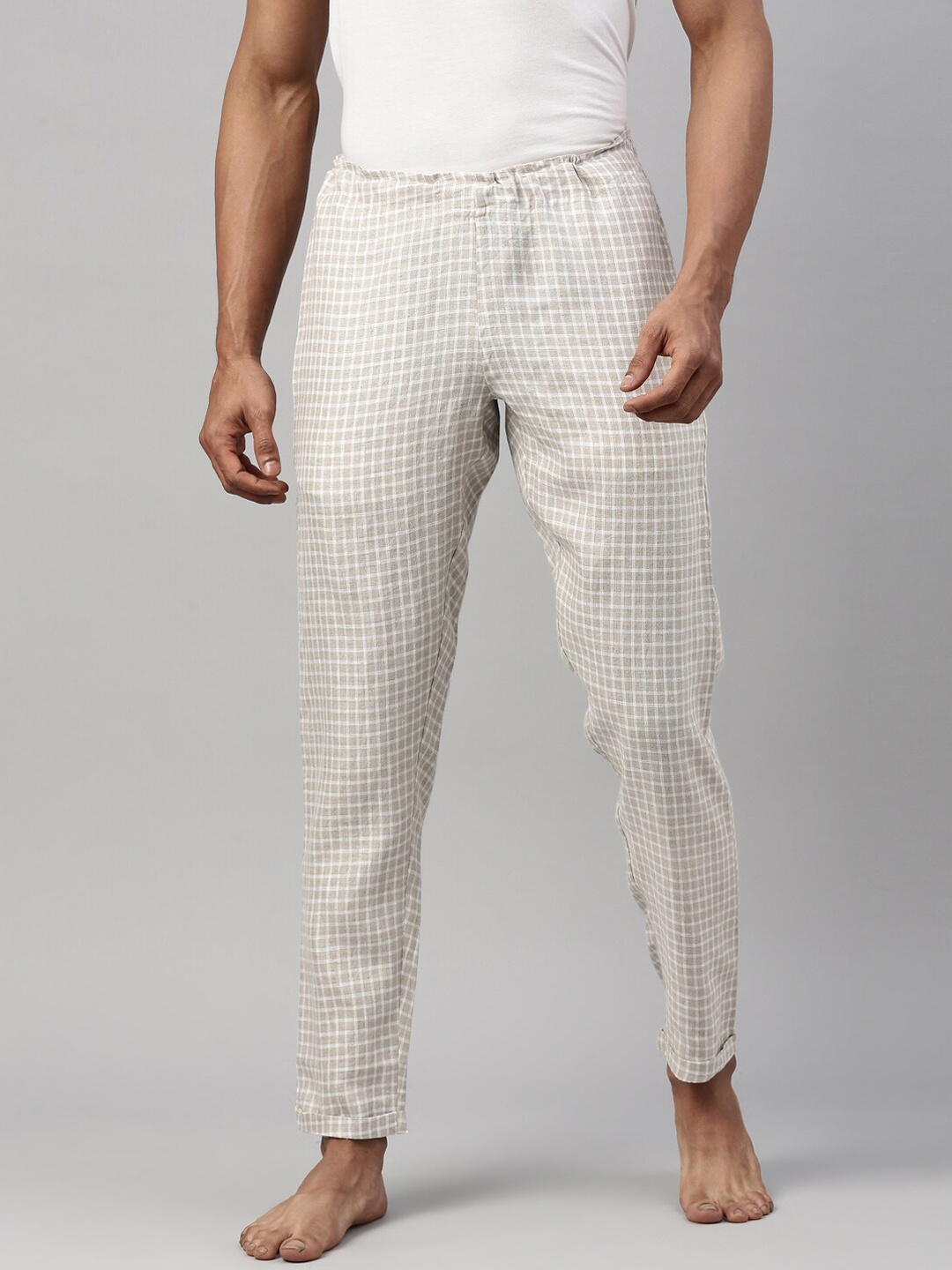 

Ecentric Men Checked Hemp Sustainable Lounge Pant, Beige