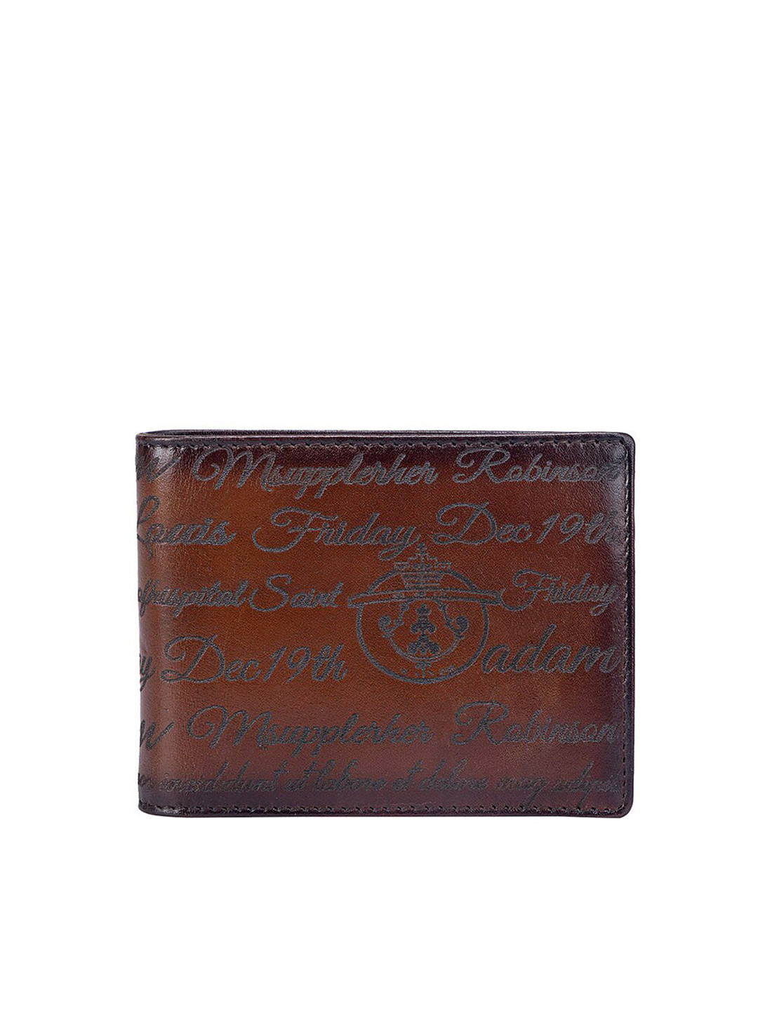 

Da Milano Men Woven Design Leather Money Clip, Brown
