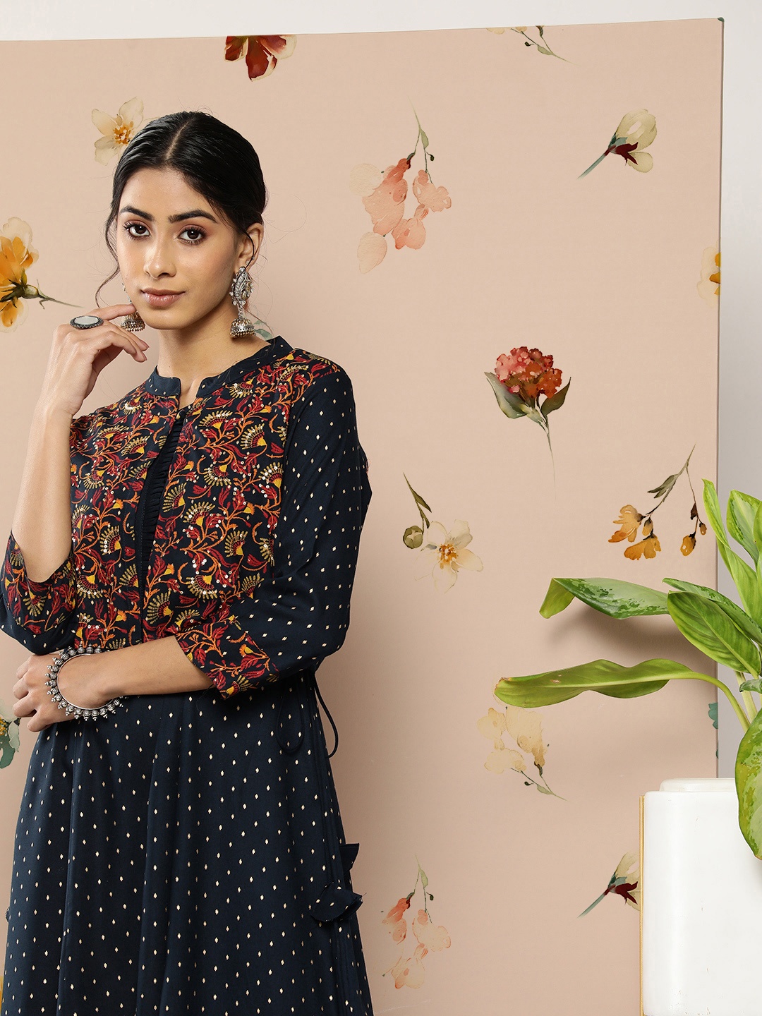 

Juniper Women Navy Blue Printed Ethnic Dress