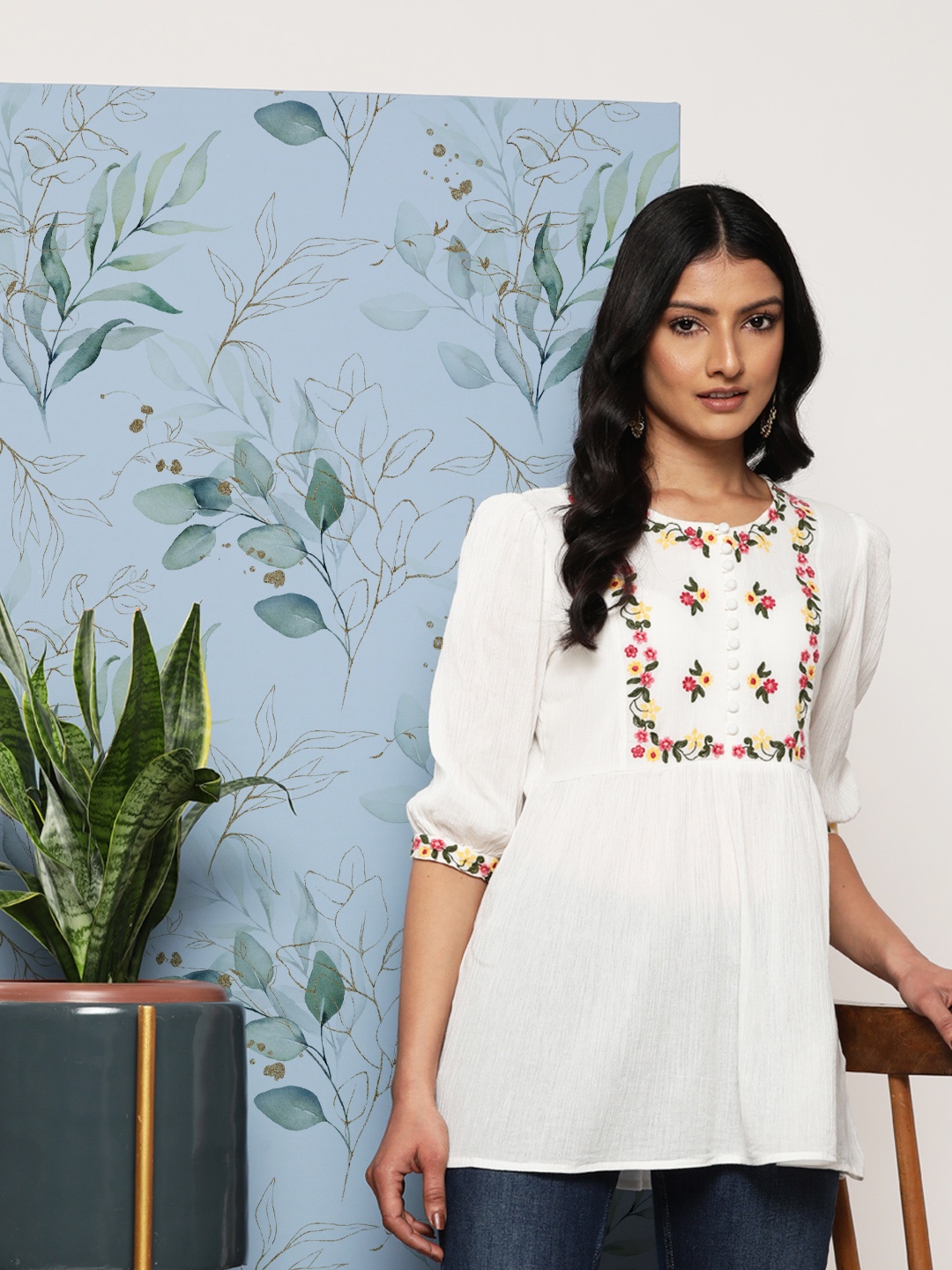 

Juniper Embroidered Cotton Crepe Tunic, White