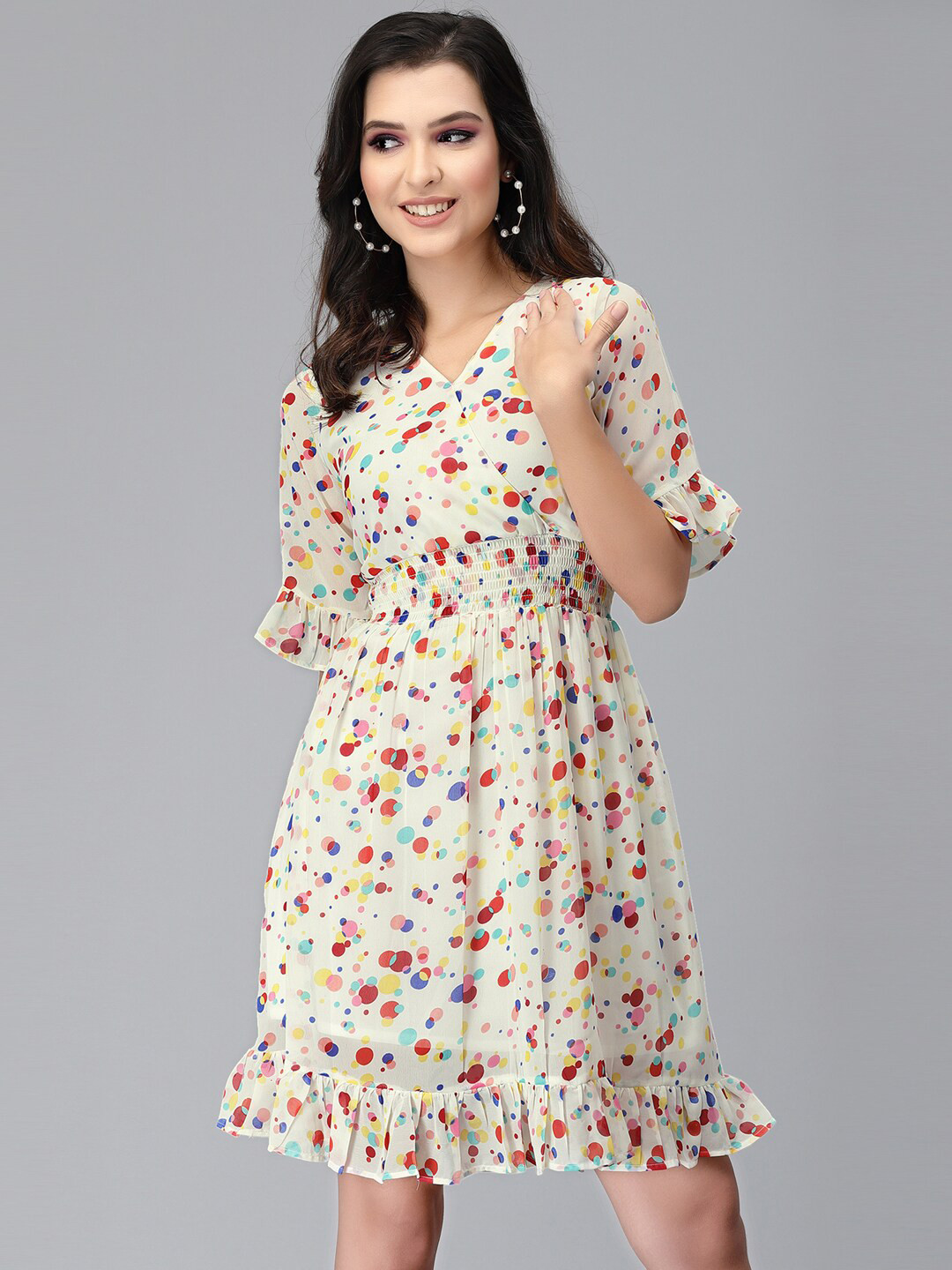 

Selvia Off White Floral Georgette A-Line Dress