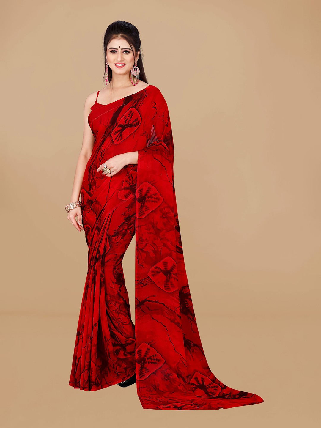 

ANAND SAREES Tie and Dye Dyed Saree, Red