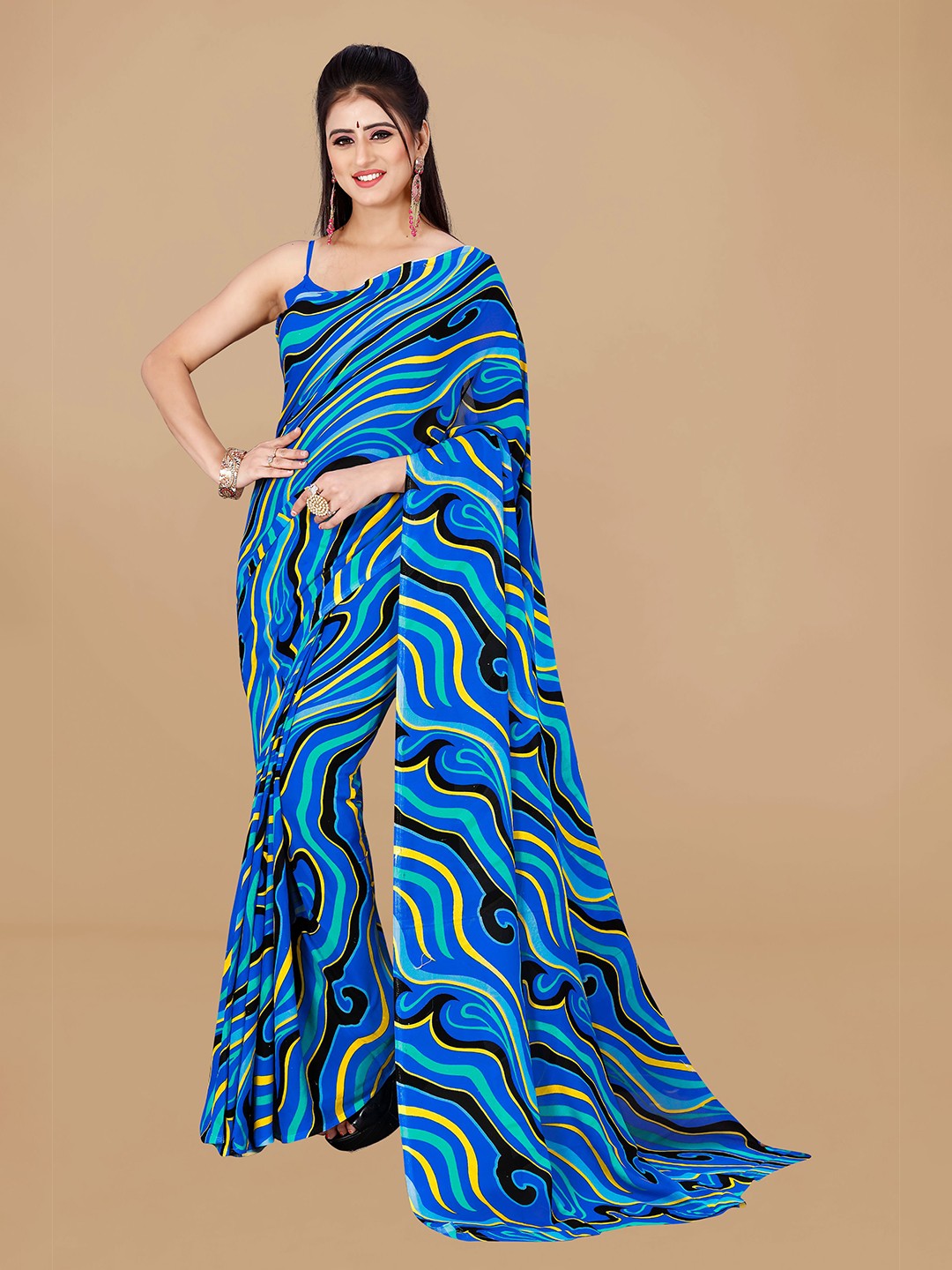 

ANAND SAREES Abstract Printed Pure Georgette Saree, Blue