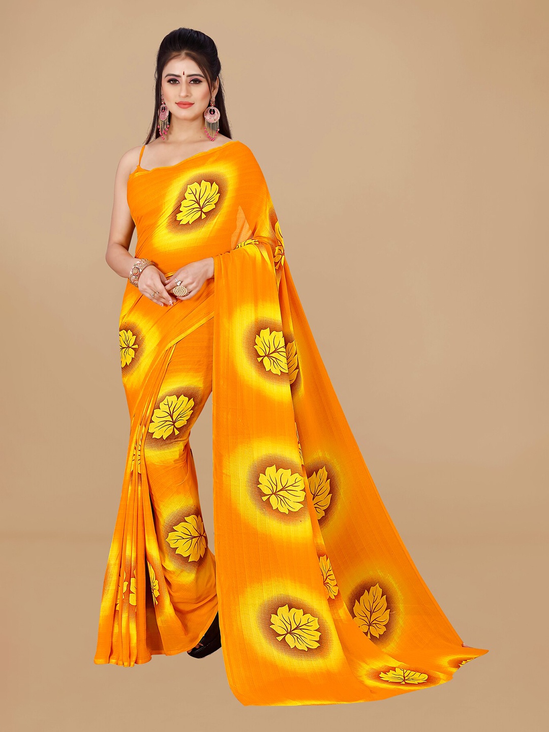 

ANAND SAREES Floral Printed Pure Georgette Saree, Yellow