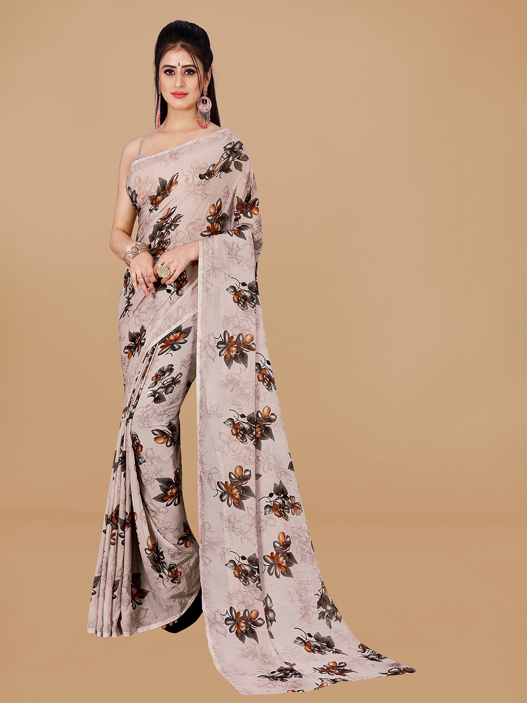 

KALINI Printed Pure Georgette Saree, Brown