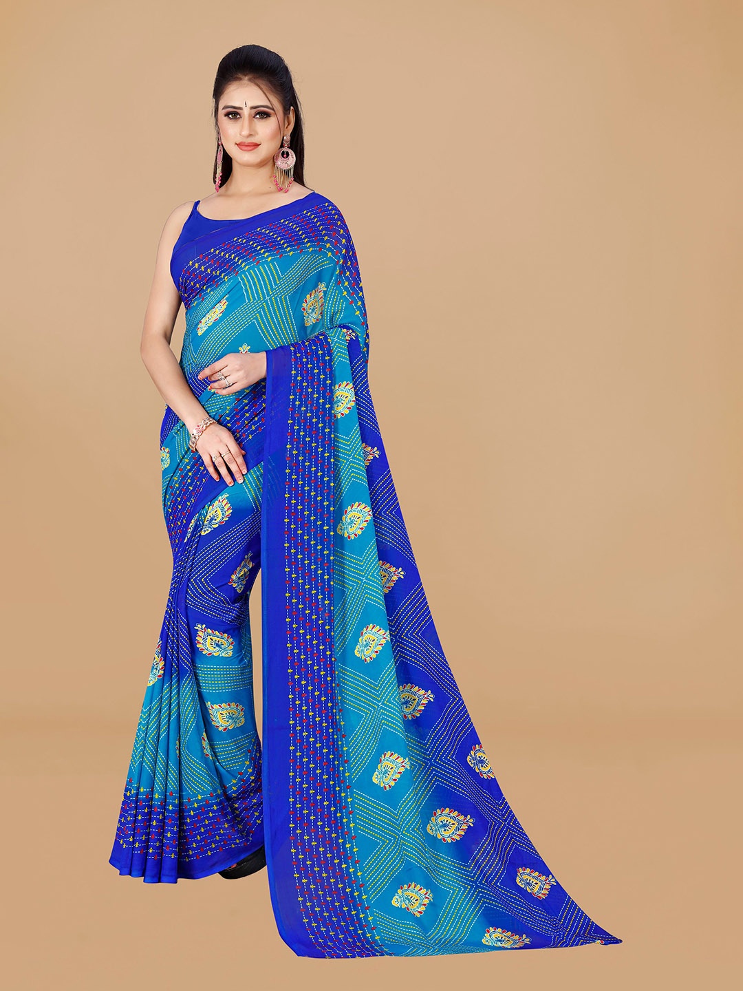 

ANAND SAREES Bandhani Printed Saree, Blue