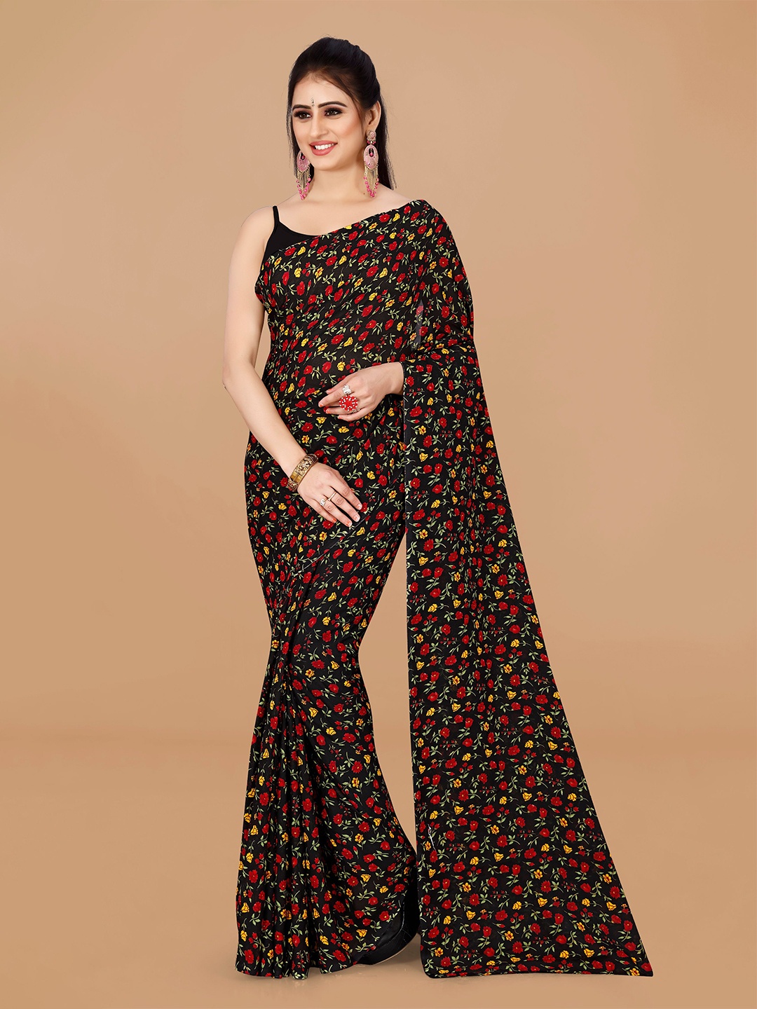 

KALINI Floral Saree, Black