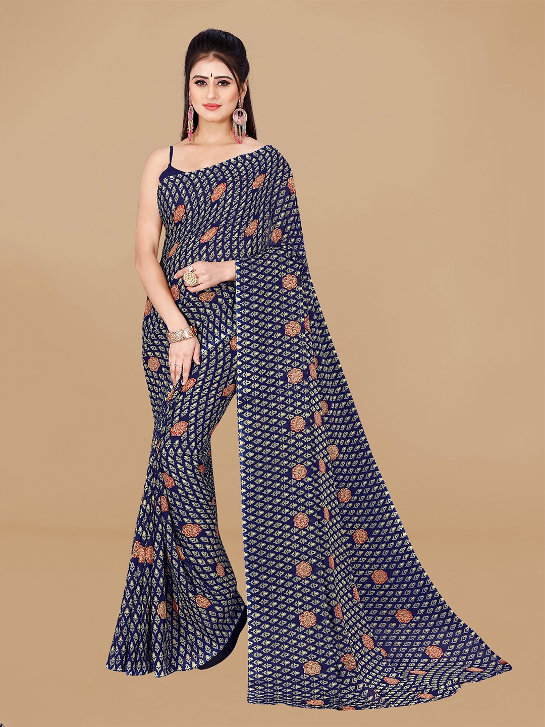 

ANAND SAREES Ethnic Motifs Printed Pure Georgette Saree, Blue