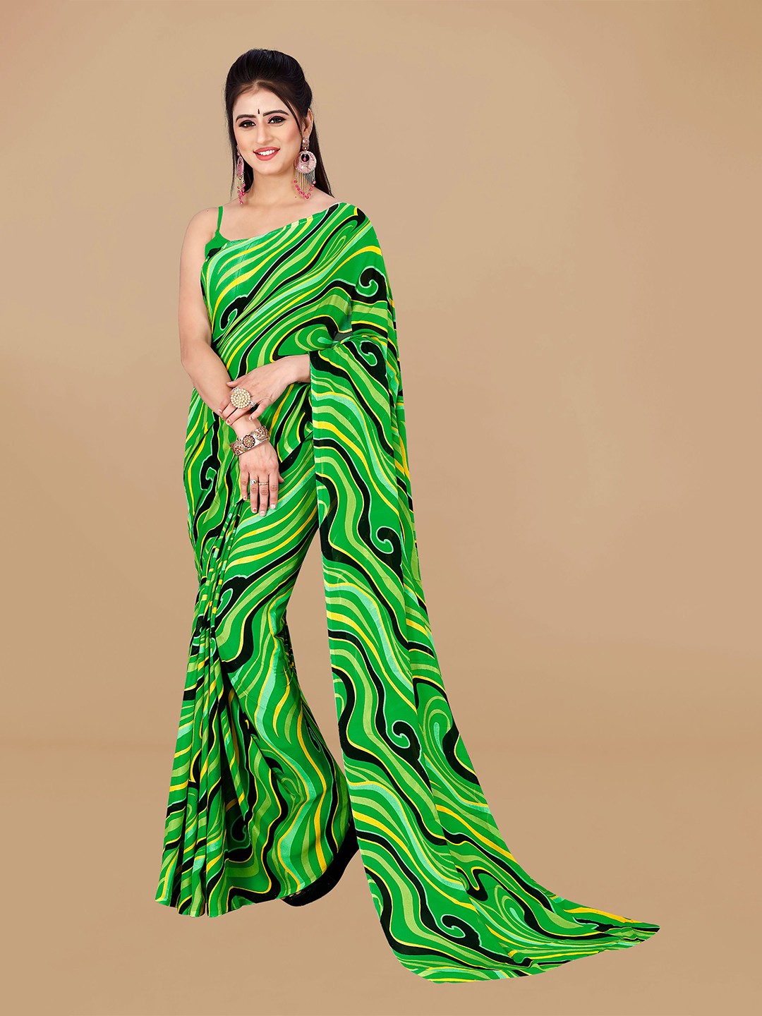 

ANAND SAREES Pure Georgette Saree, Green