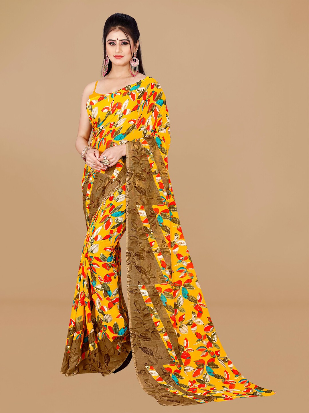 

ANAND SAREES Floral Pure Georgette Saree, Yellow