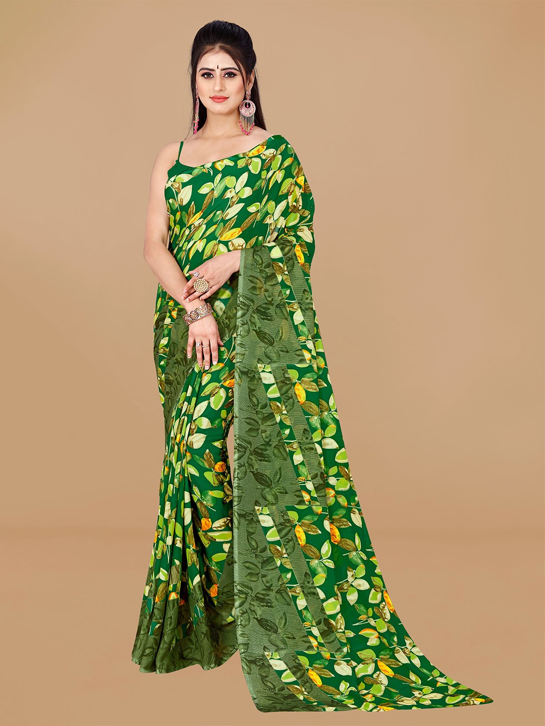 

ANAND SAREES Floral Pure Georgette Saree, Green