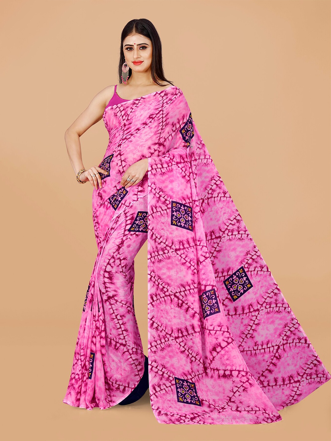 

ANAND SAREES Ethnic Motifs Pure Georgette Saree, Pink