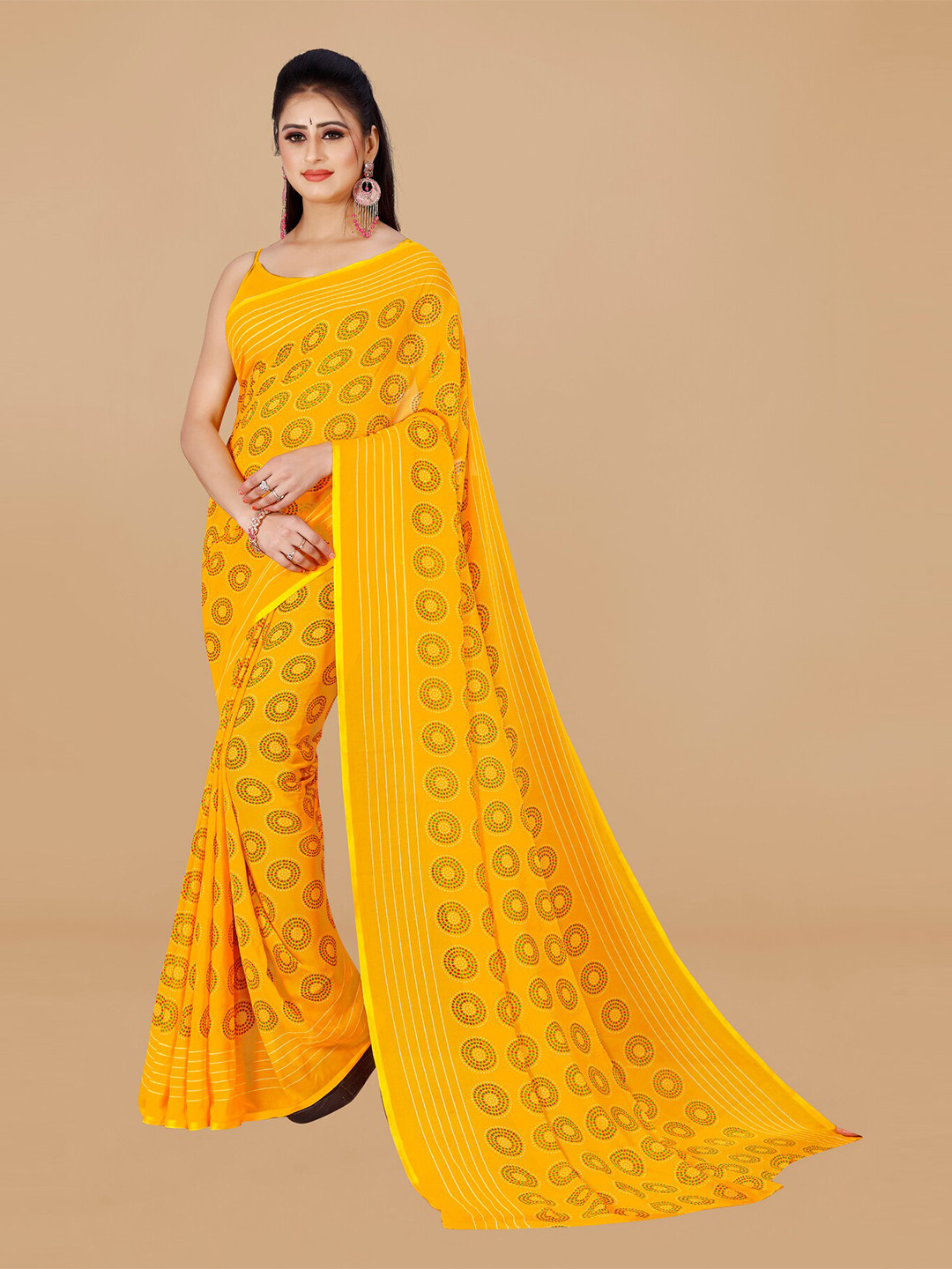 

KALINI Bandhani Printed Pure Georgette Saree, Yellow