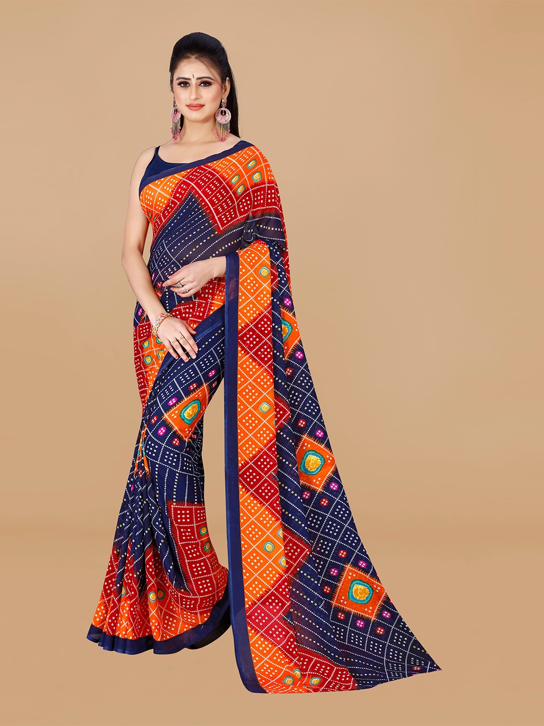 

KALINI Bandhani Printed Pure Georgette Saree, Blue