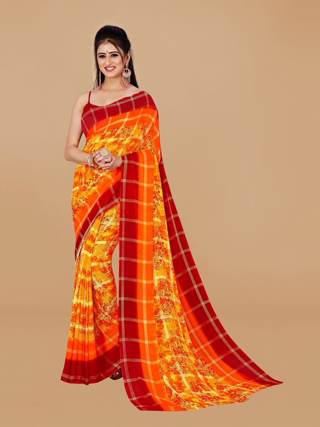 

ANAND SAREES Floral Printed Pure Georgette Saree, Orange