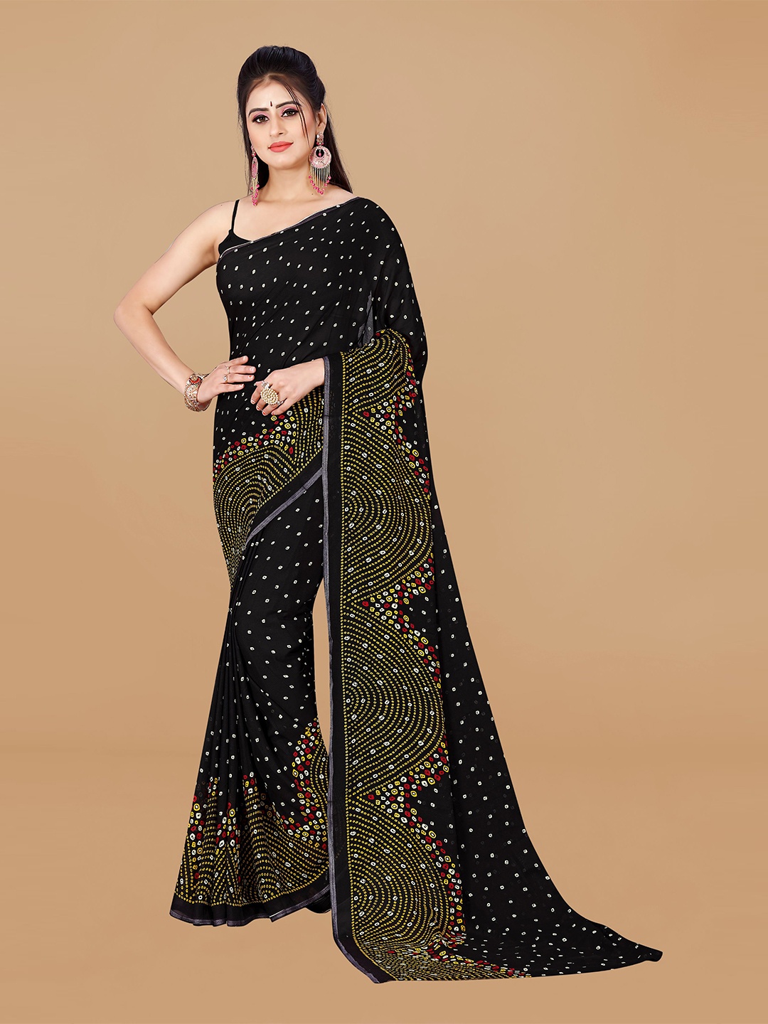 

ANAND SAREES Bandhani Printed Pure Georgette Saree, Black
