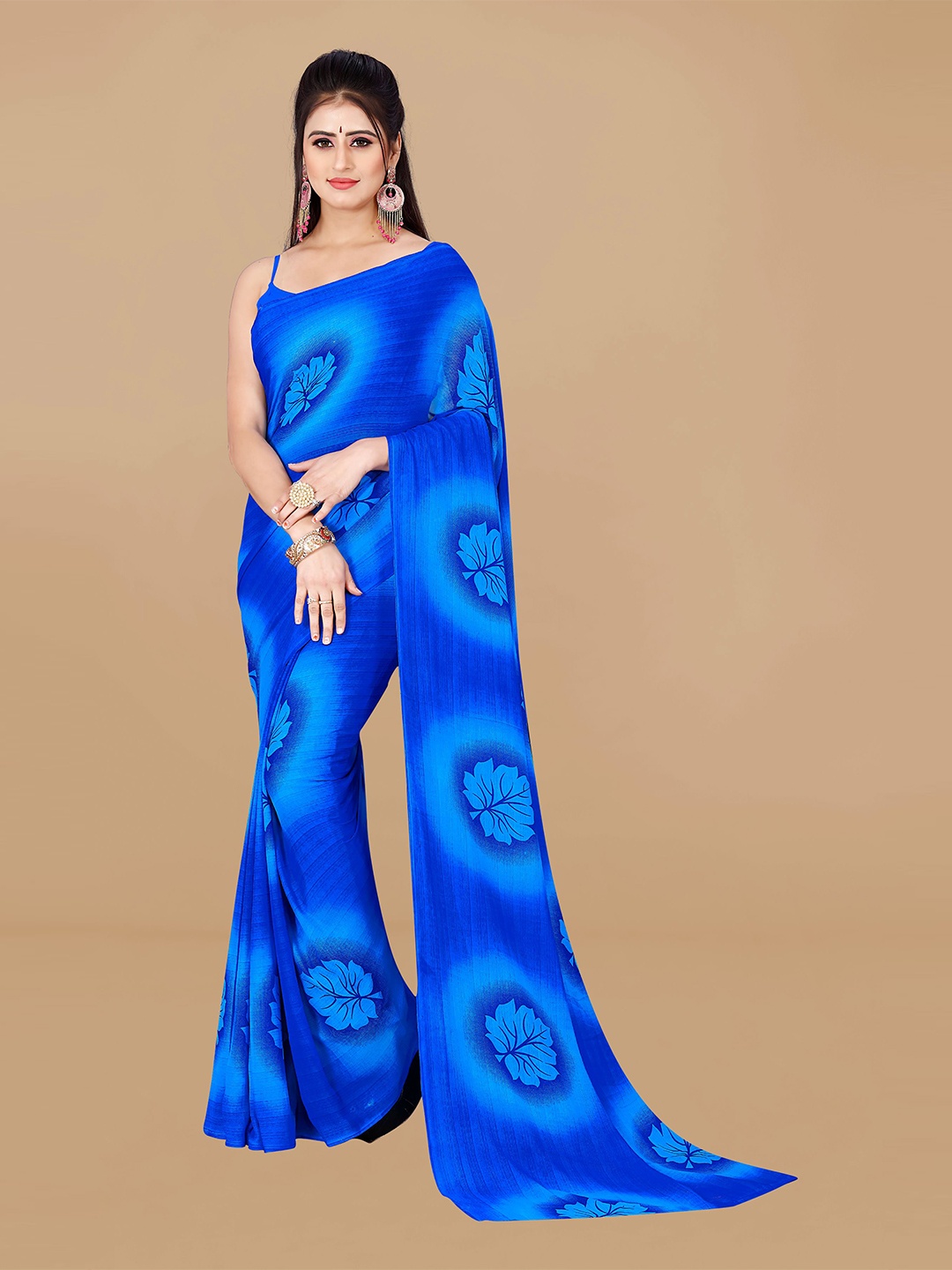 

ANAND SAREES Floral Printed Pure Georgette Saree, Blue