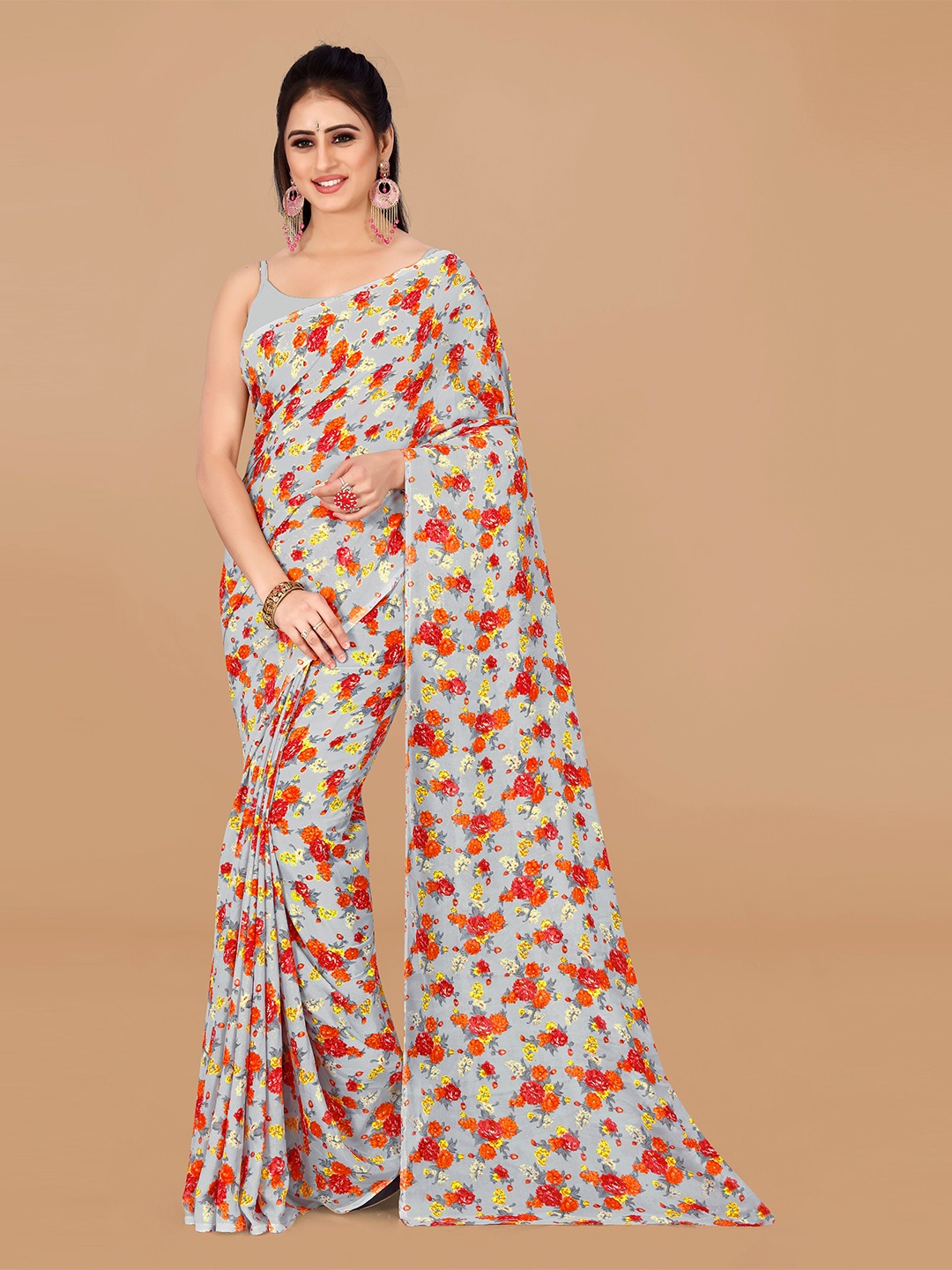 

ANAND SAREES Floral Printed Pure Georgette Saree, Grey