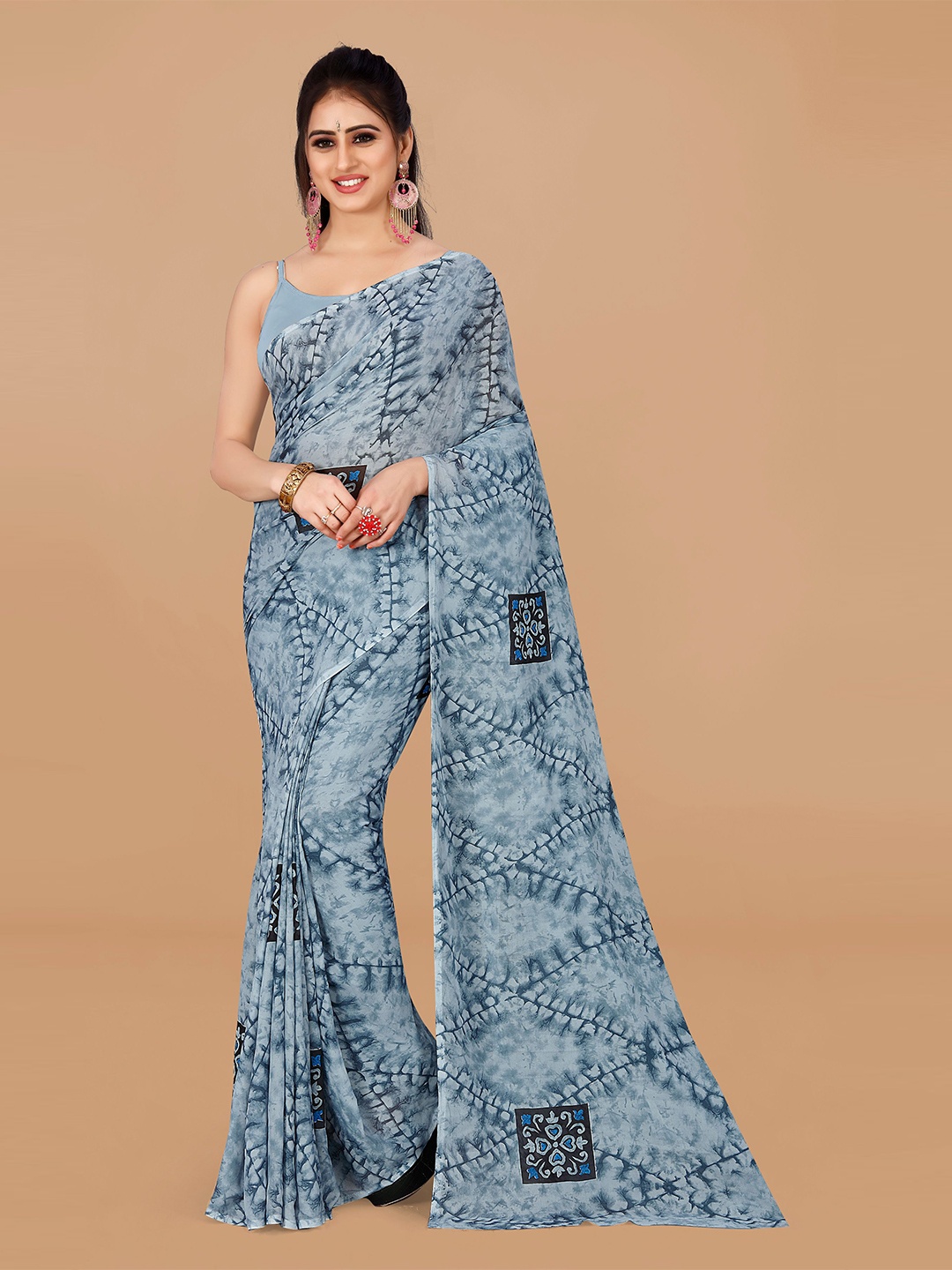 

ANAND SAREES Geometric Printed Pure Georgette Saree, Grey