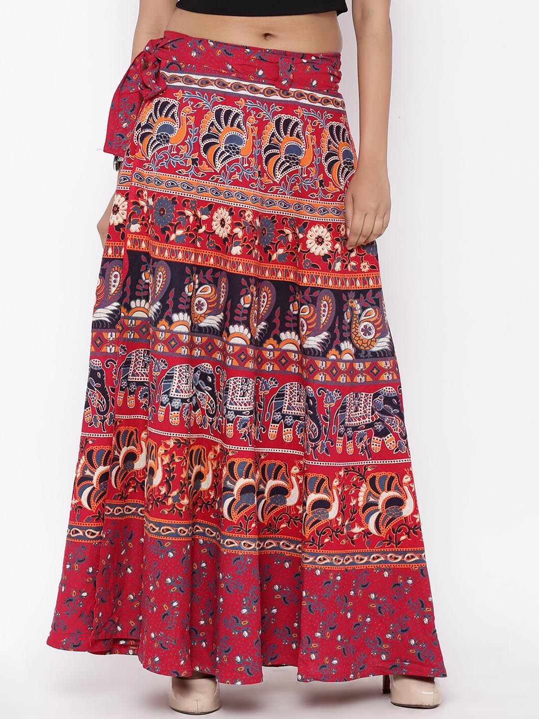 

SOUNDARYA Printed Pure Cotton Wrap Maxi Skirt, Red