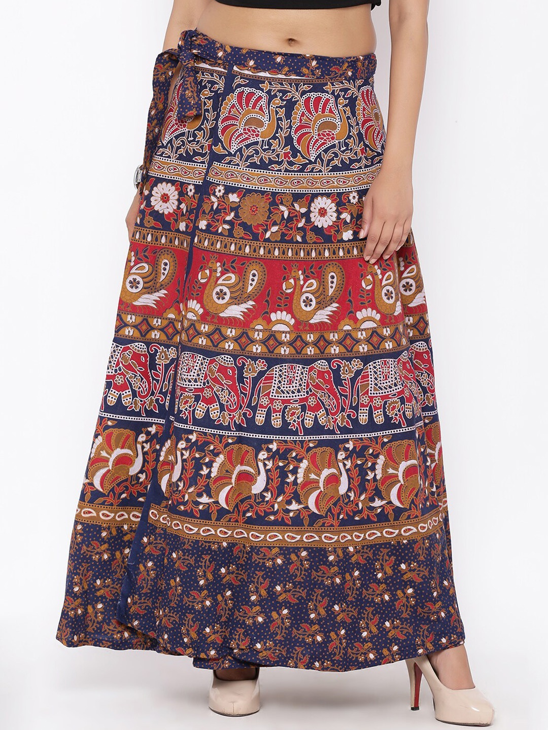 

SOUNDARYA Printed Pure Cotton Maxi Wrap-Around Skirt, Navy blue