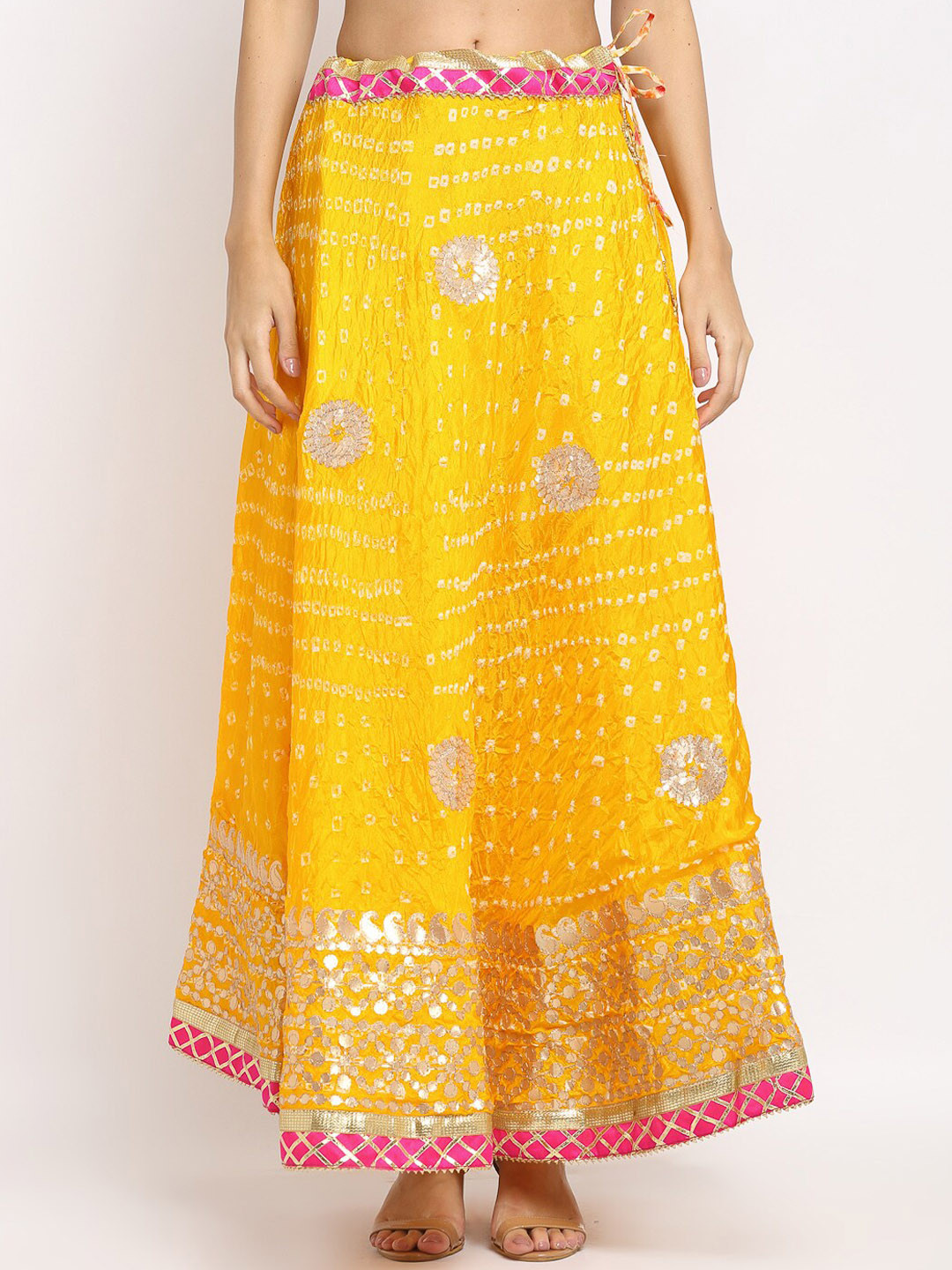 

SOUNDARYA Printed Gotta Patti Work Maxi Flared Skirt, Yellow