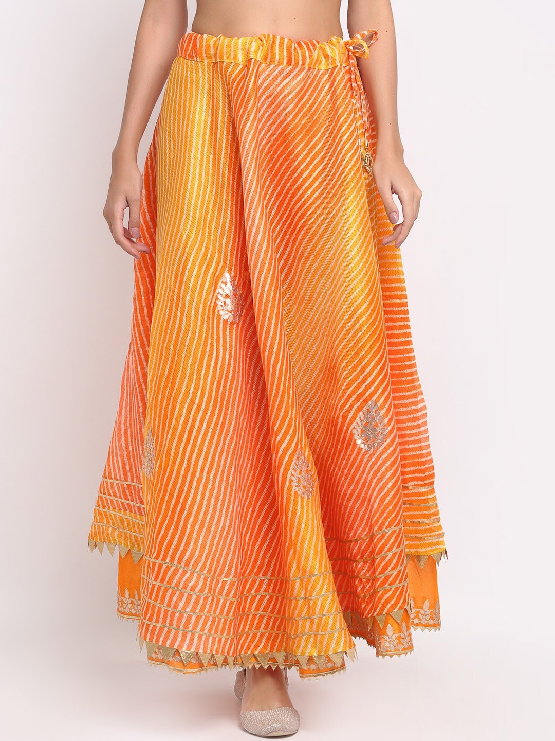 

SOUNDARYA Striped Gota Patti Work Maxi Flared Skirt, Yellow