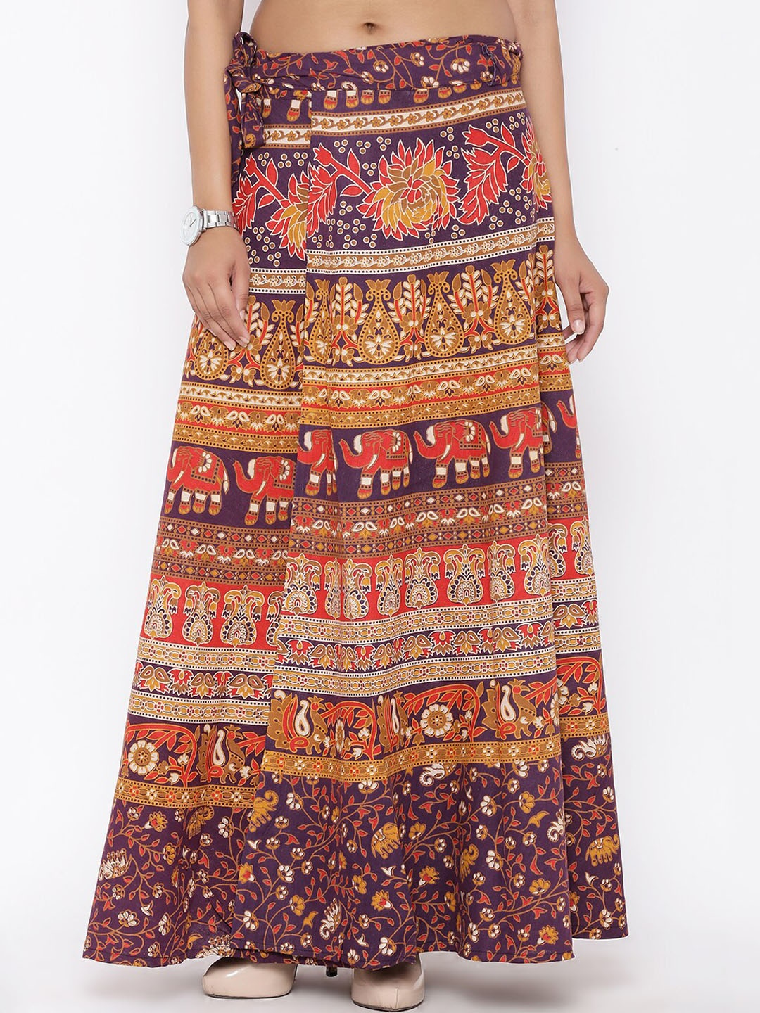

SOUNDARYA Printed Pure Cotton Wrap Maxi Skirt, Purple