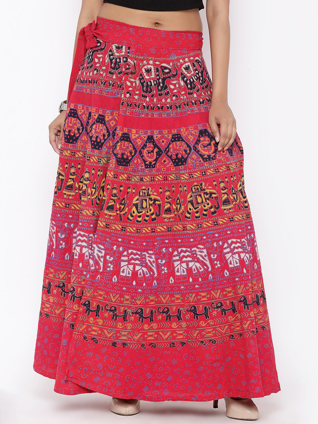 

SOUNDARYA Printed Pure Cotton Wrap Maxi Skirt, Red