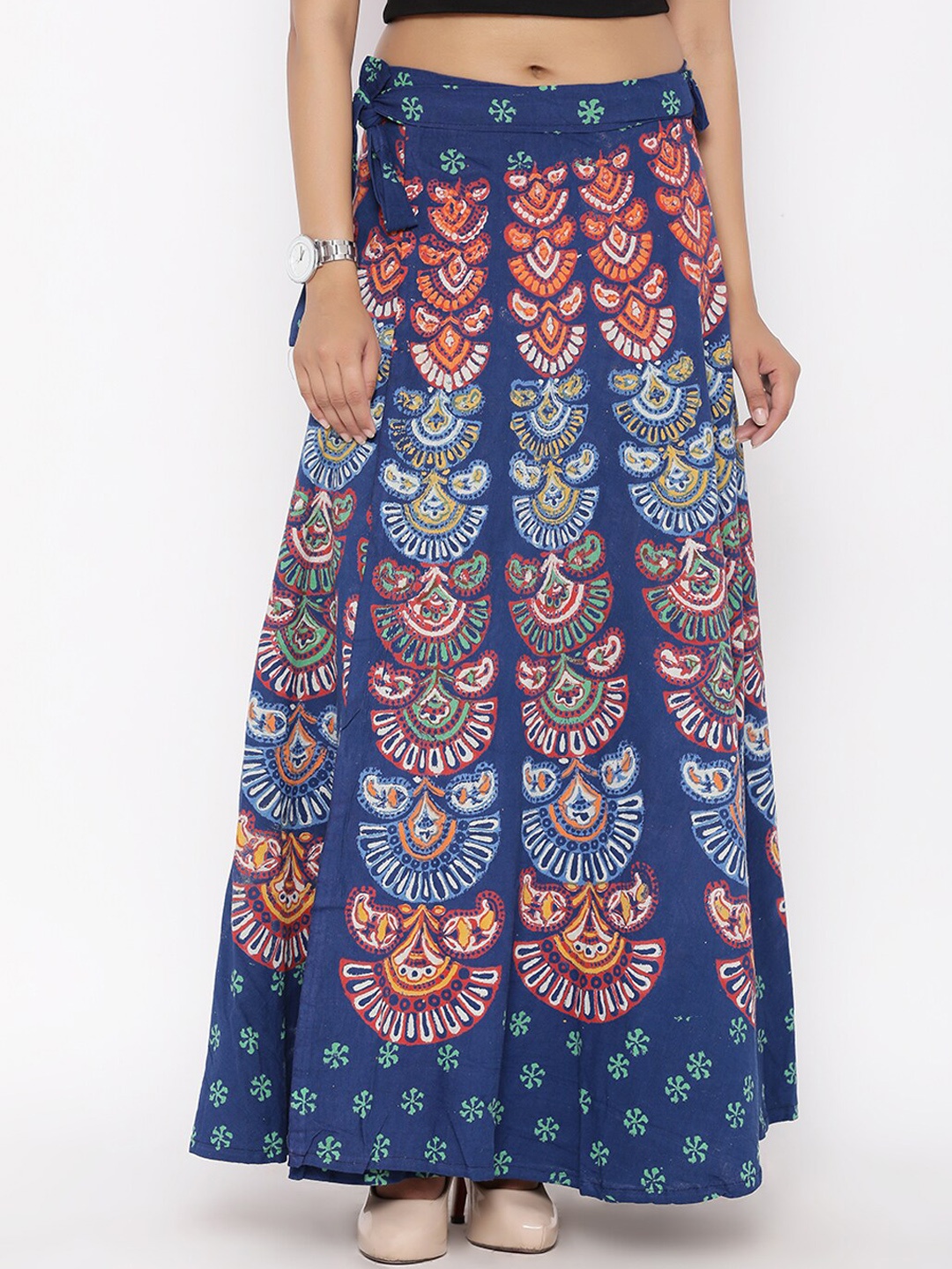 

SOUNDARYA Printed Wrap-Around Pure Cotton Maxi Skirt, Blue