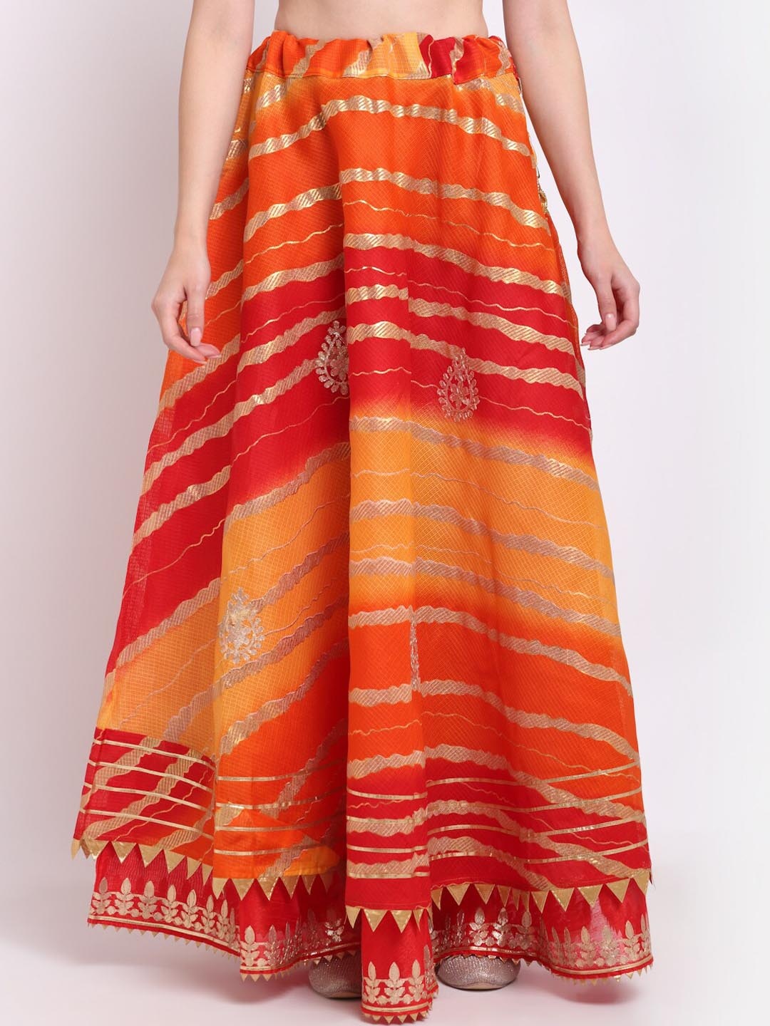 

SOUNDARYA Striped Flared Ethnic Maxi Skirt, Orange