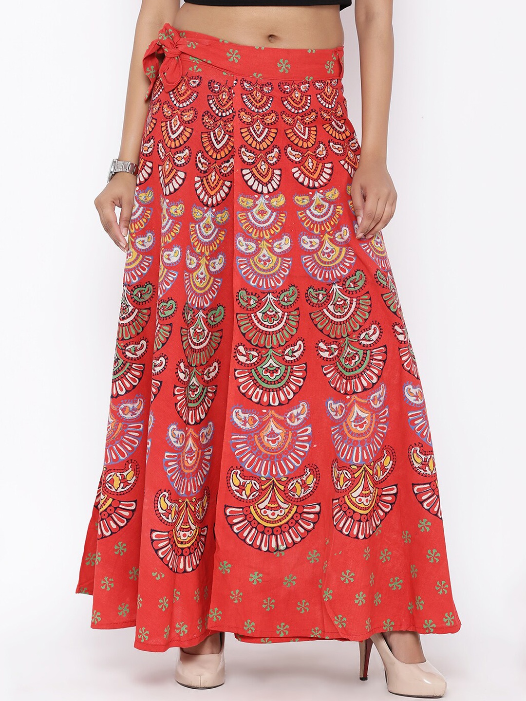 

SOUNDARYA Printed Pure Cotton Wrap Maxi Skirt, Orange