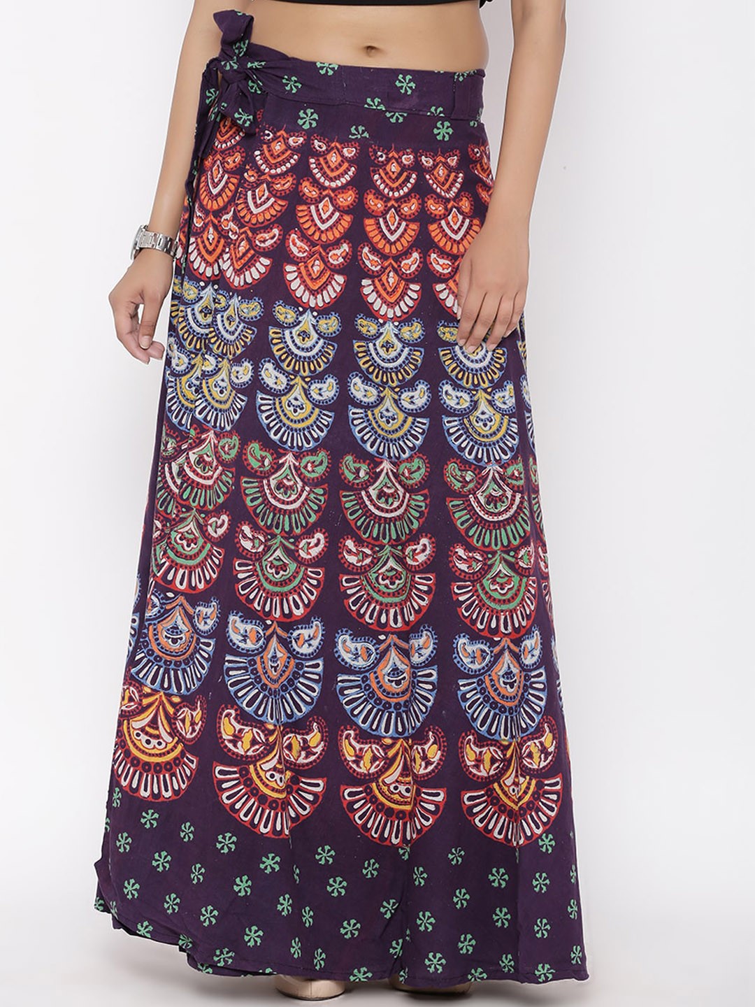 

SOUNDARYA Printed Pure Cotton Wrap Maxi Skirt, Purple