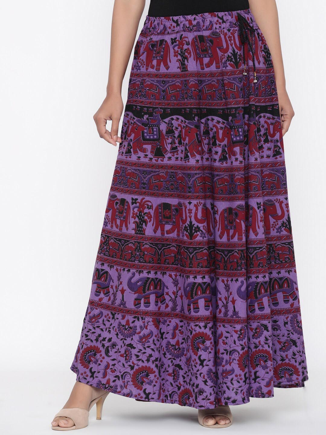 

SOUNDARYA Women Printed Pure Cotton Wrap Around Maxi Skirt, Purple