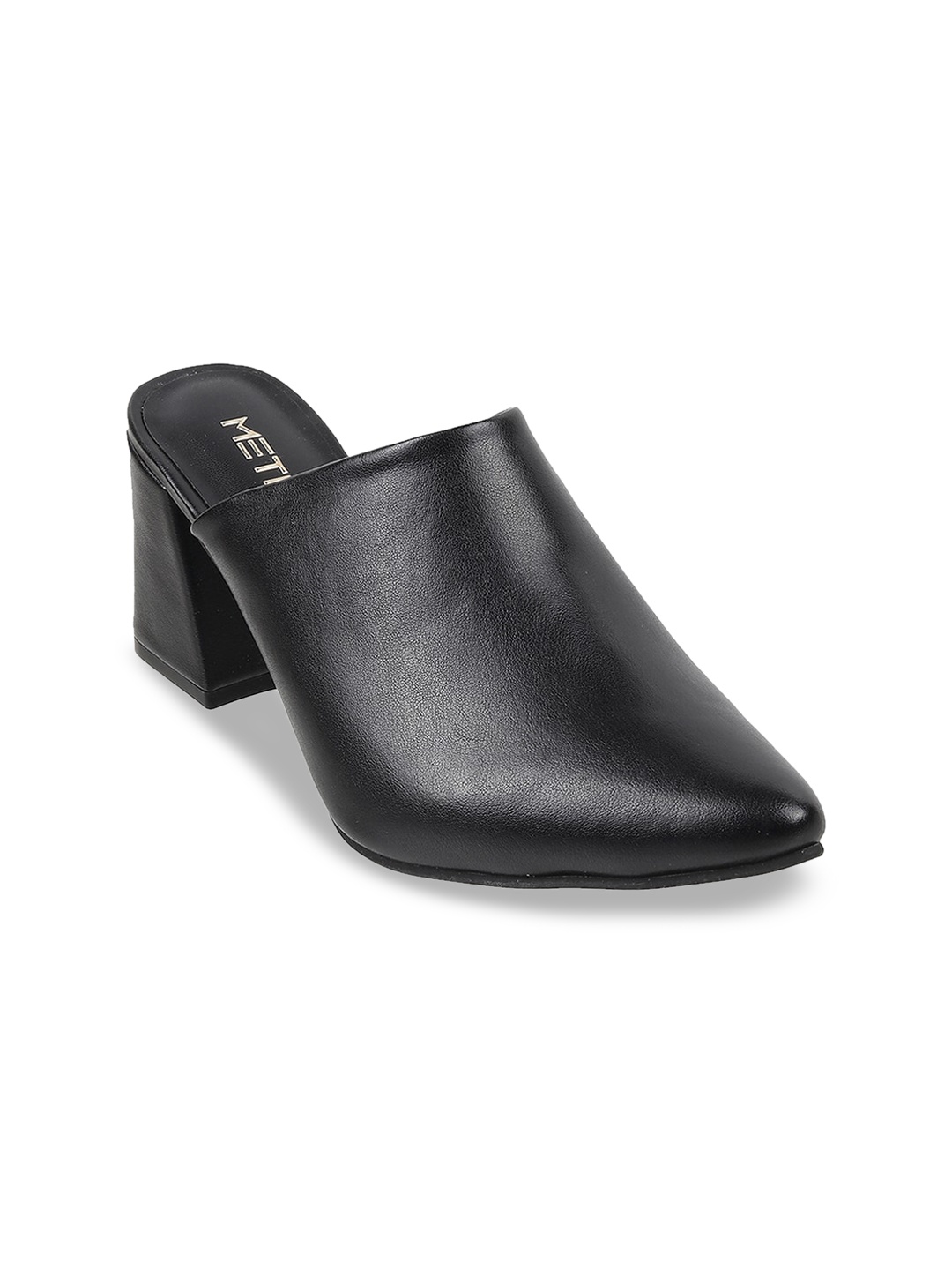 

Metro Pointed Toe Block Mules, Black