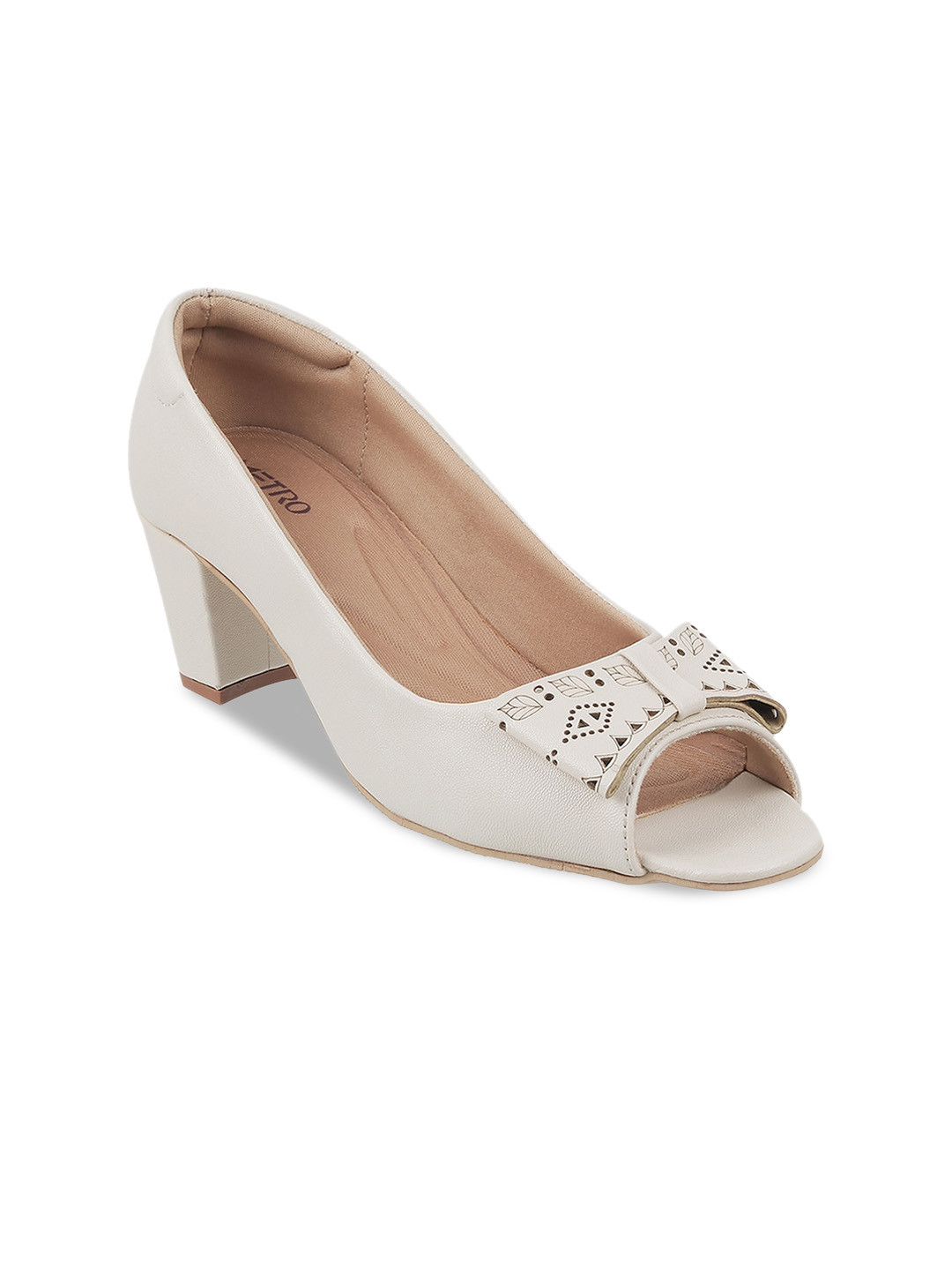 

Metro Block Heel Peep Toes With Bows, Off white