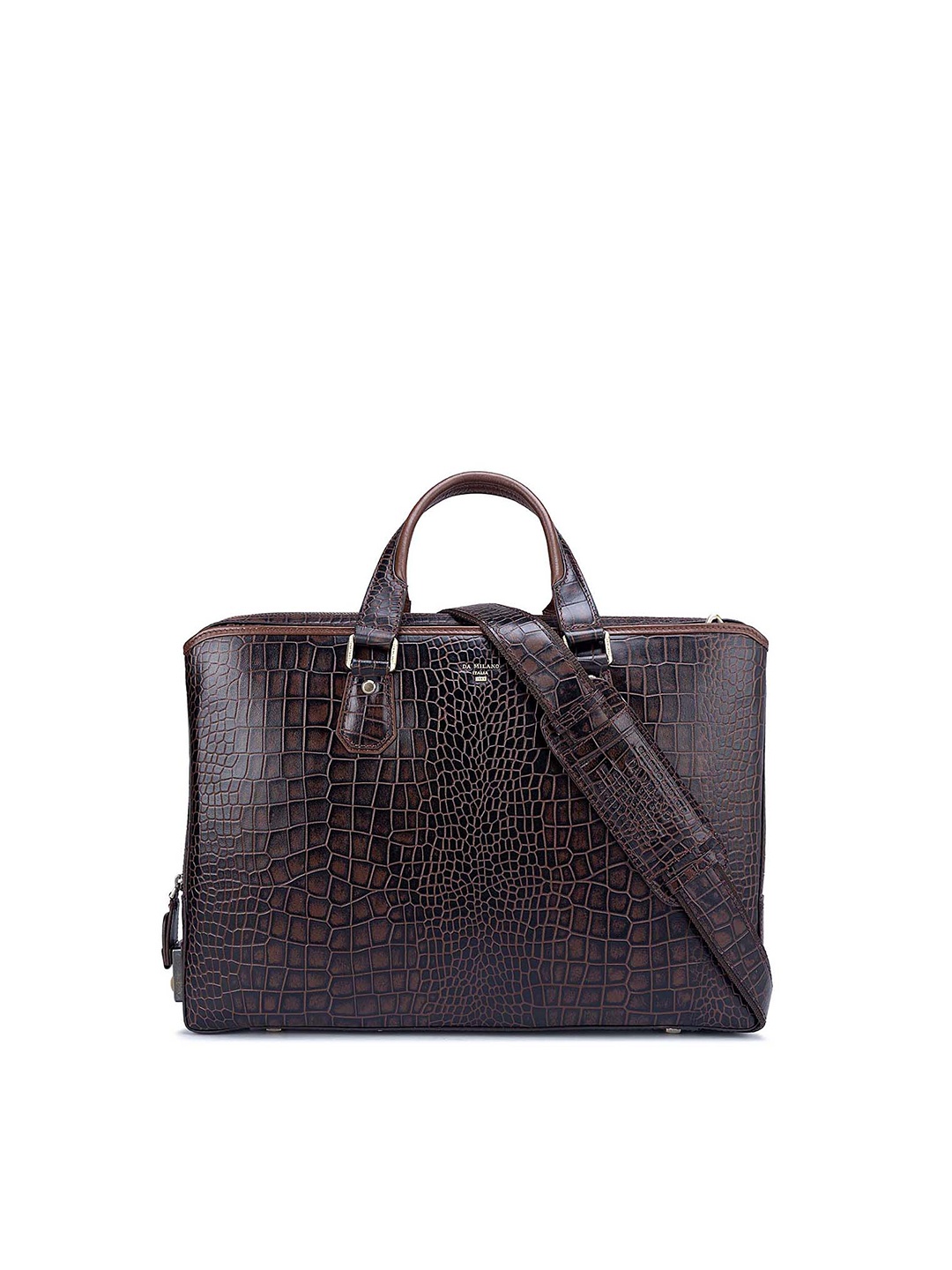 

Da Milano Men Textured Leather Laptop Bag, Brown