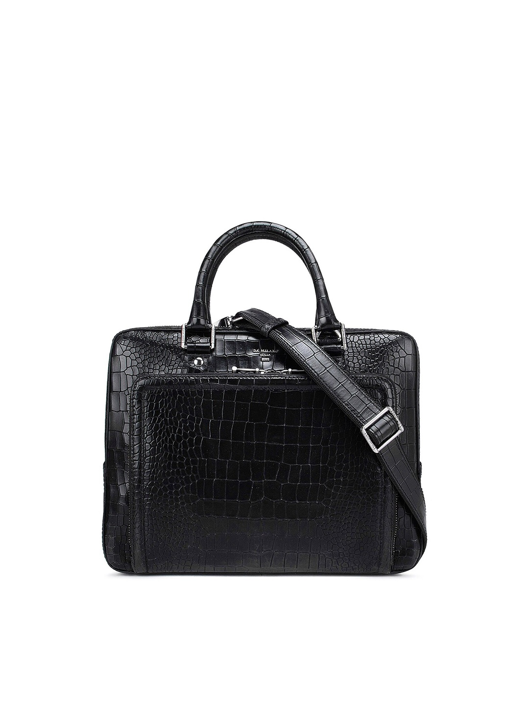 

Da Milano Men Textured Leather Laptop Bag, Black
