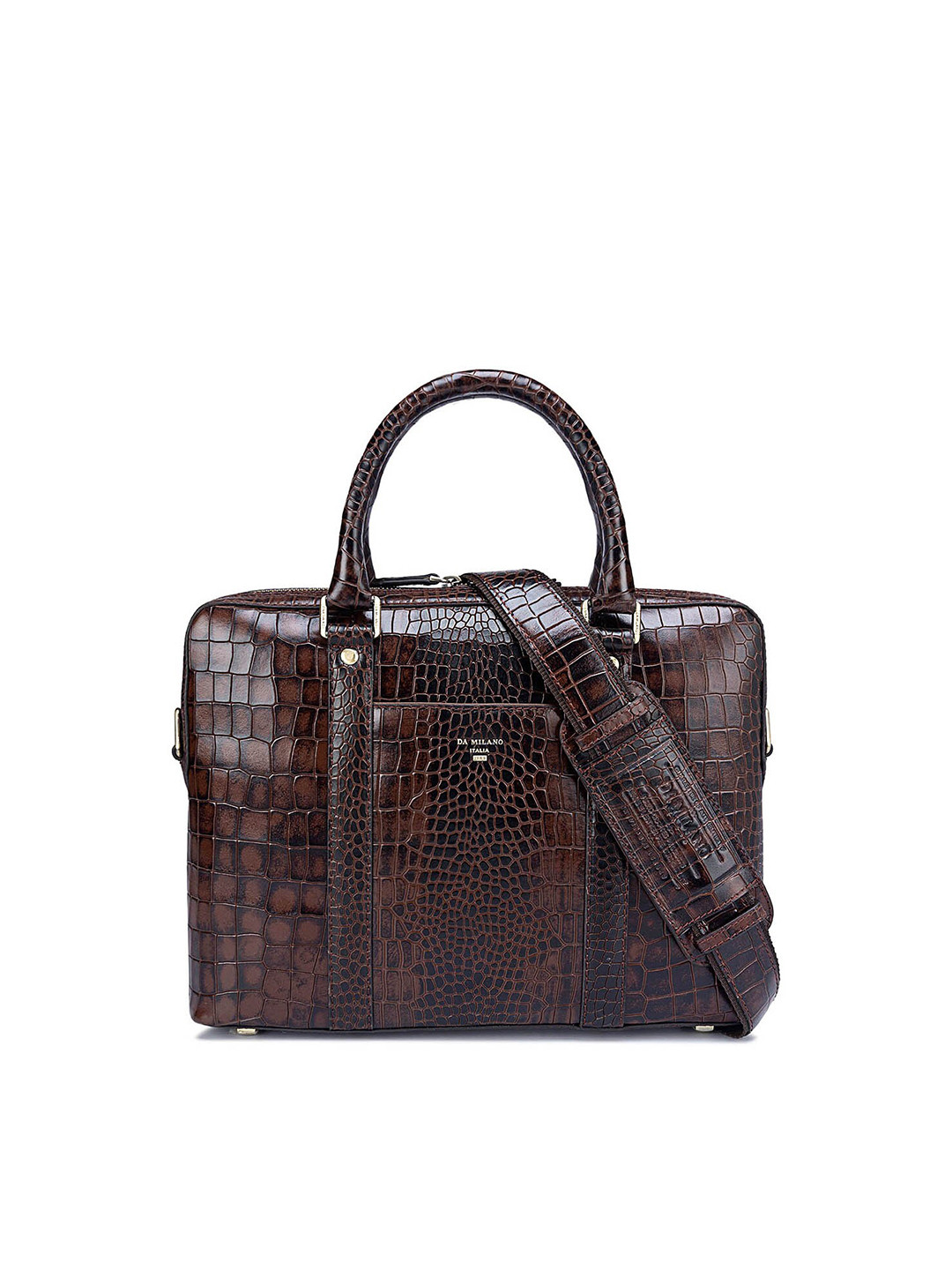 

Da Milano Men Textured Leather Laptop Bag, Brown