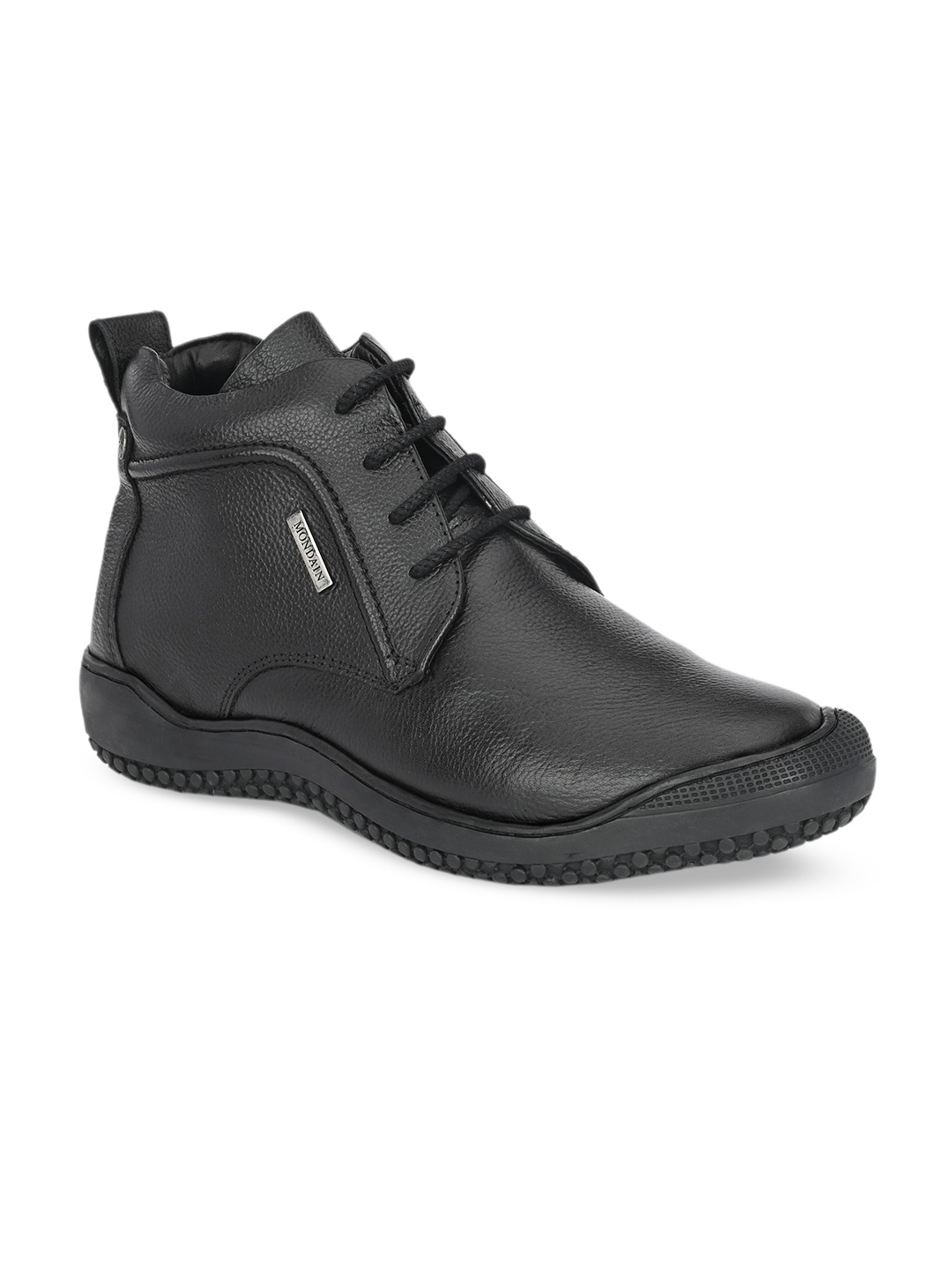 

MONDAIN Men Textured Leather Regular Boots, Black