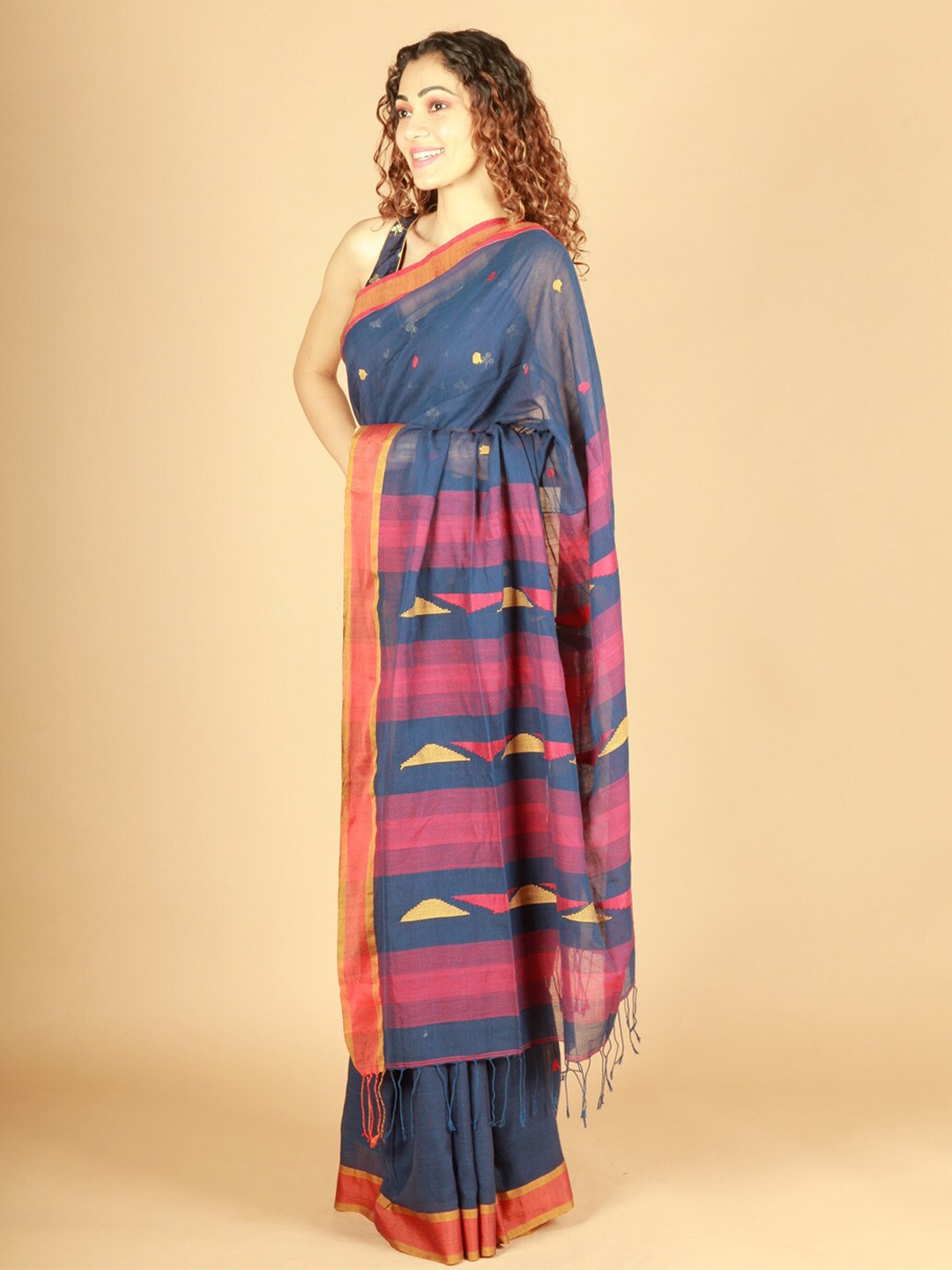 

ReshaWeaves Woven Design Zari Pure Cotton Saree, Blue