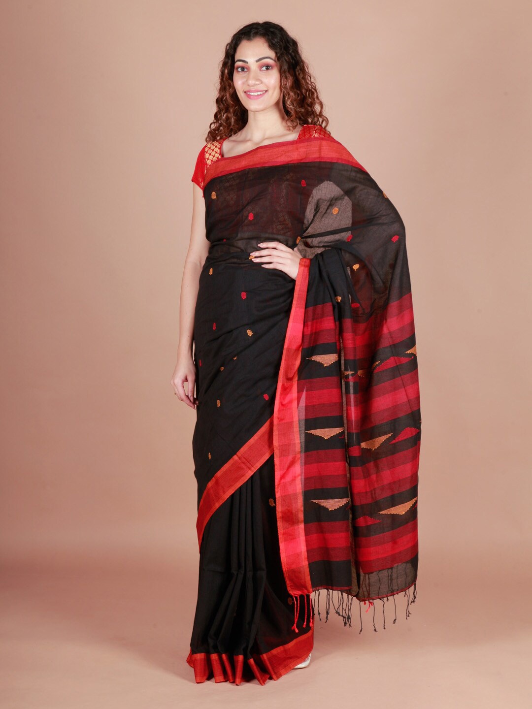 

ReshaWeaves Ethnic Motifs Pure Cotton Saree, Black