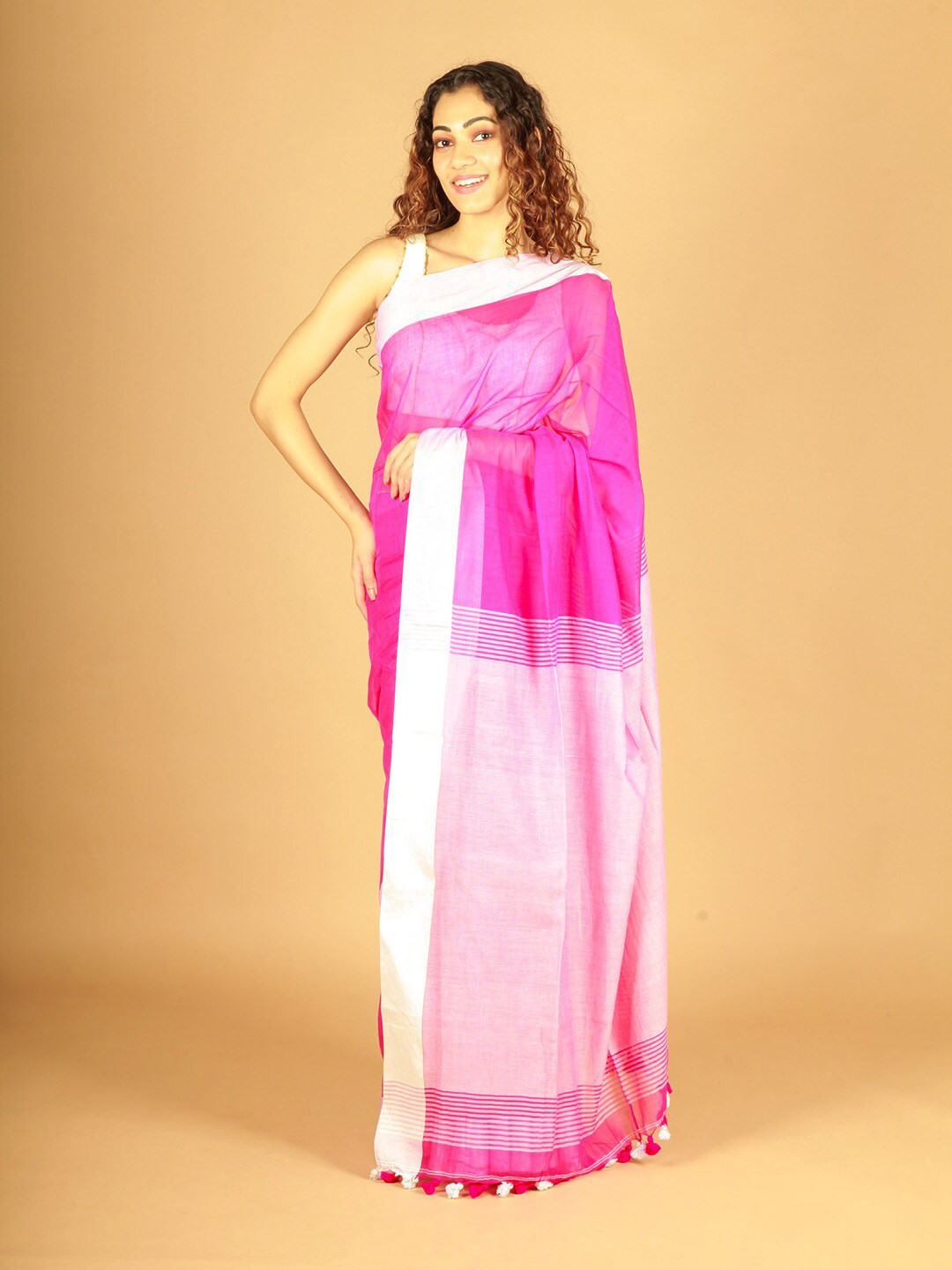 

ReshaWeaves Bengal Pure Cotton Saree, Pink