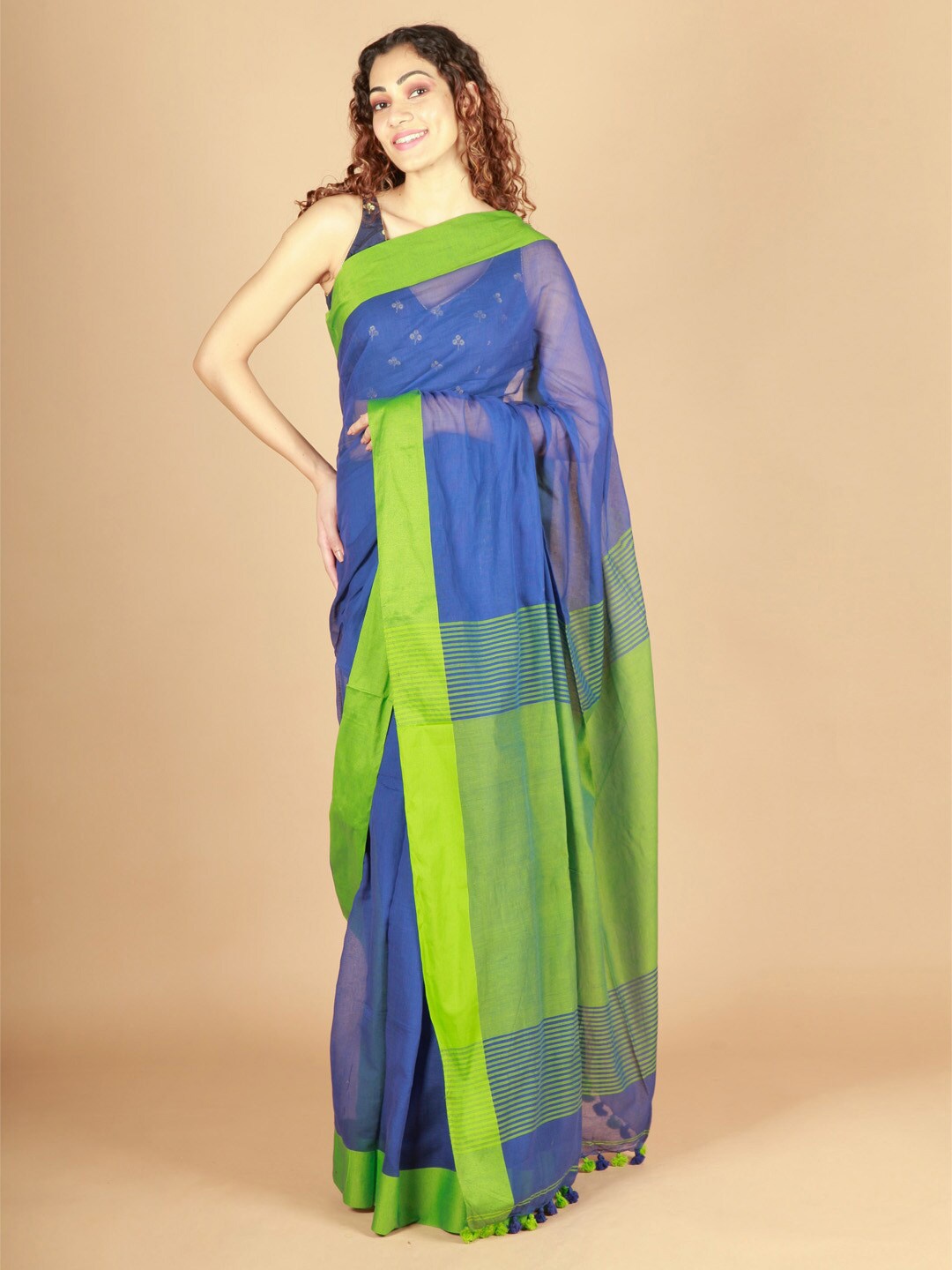 

ReshaWeaves Bengal Pure Cotton Saree, Blue