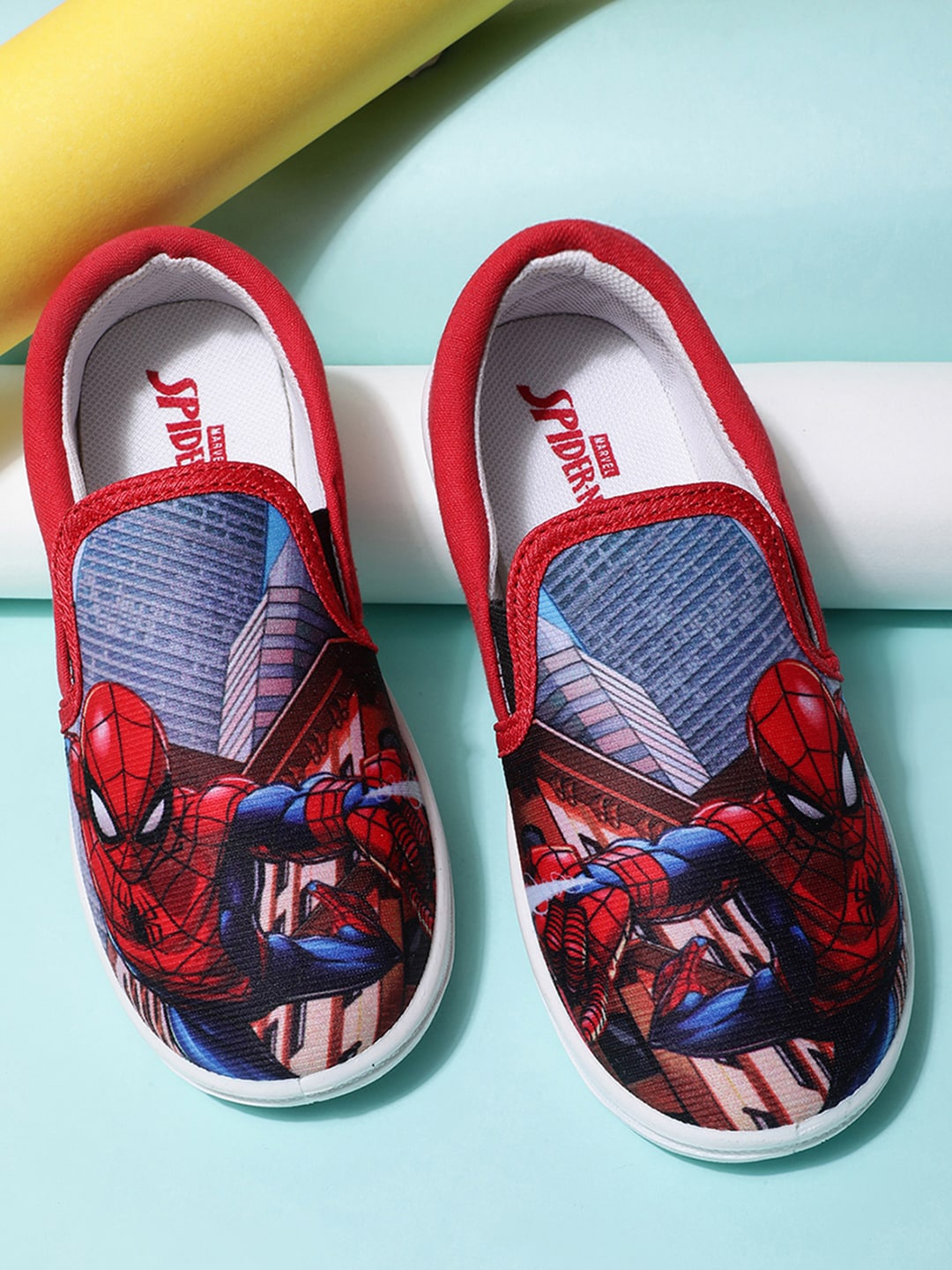 

Kids Ville Boys Spider-Man Printed Lightweight Canvas Slip-On Sneakers, Red