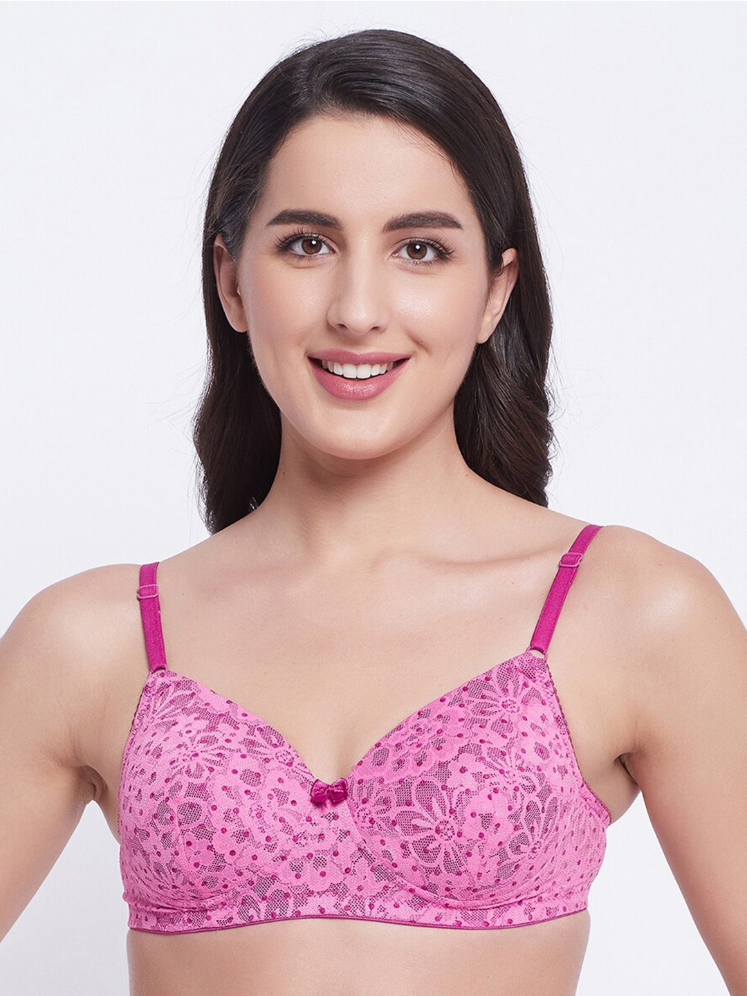 

Clovia Floral Self Design Padded Non-Wired Full Cup Lace Bra BR1000J1432B, Pink
